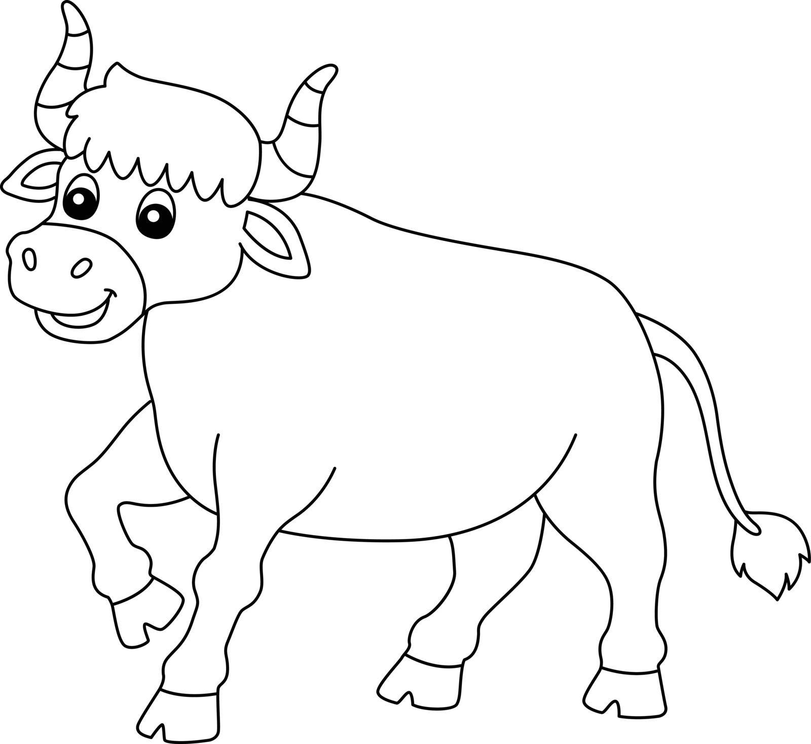 A cute and funny coloring page of an ox farm animal. Provides hours of coloring fun for children. To color, this page is very easy. Suitable for little kids and toddlers.