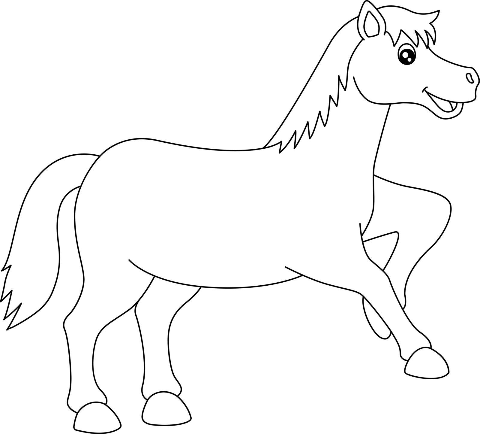 A cute and funny coloring page of a horse. Provides hours of coloring fun for children. To color, this page is very easy. Suitable for little kids and toddlers