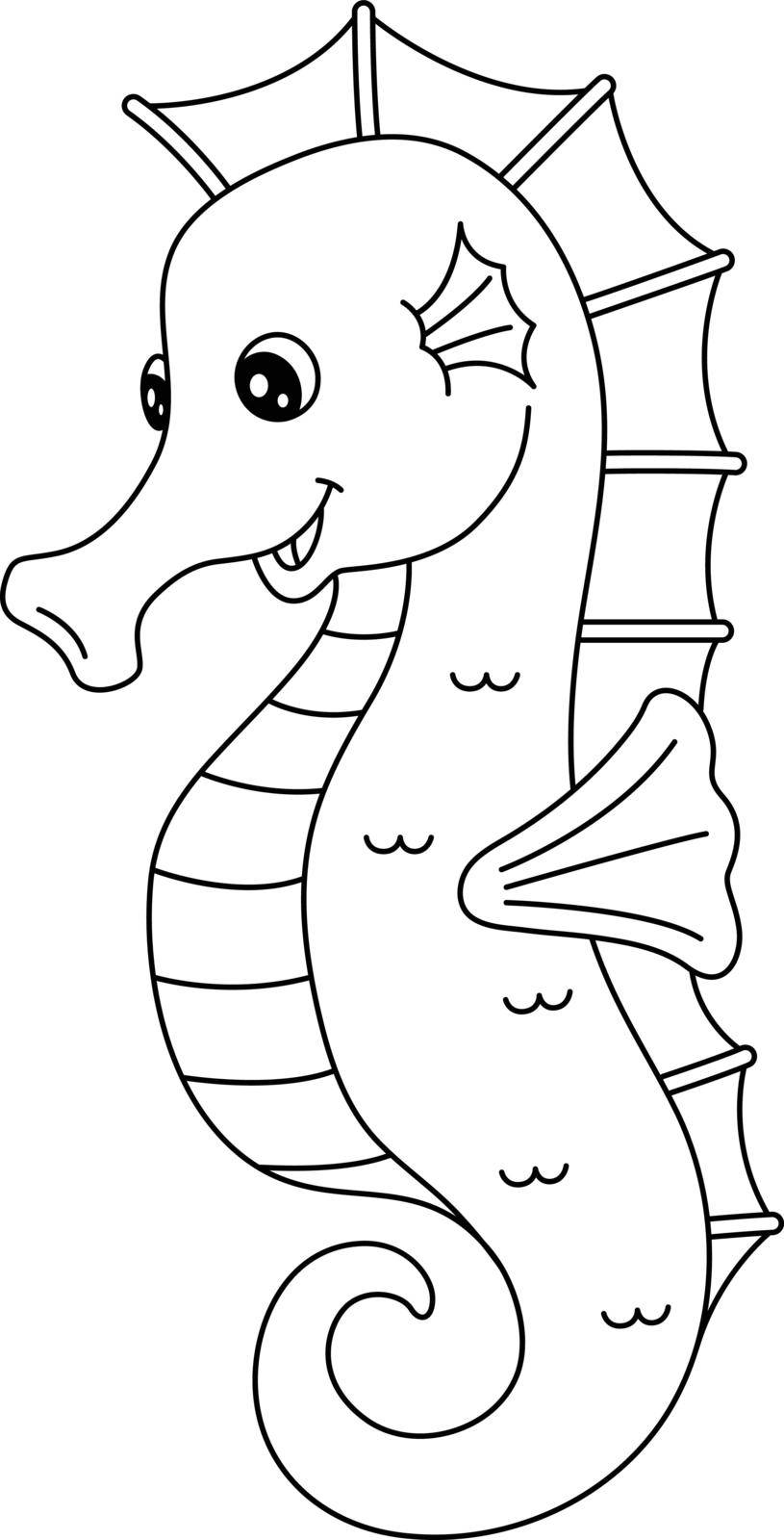 Seahorse Coloring Page Isolated for Kids by abbydesign