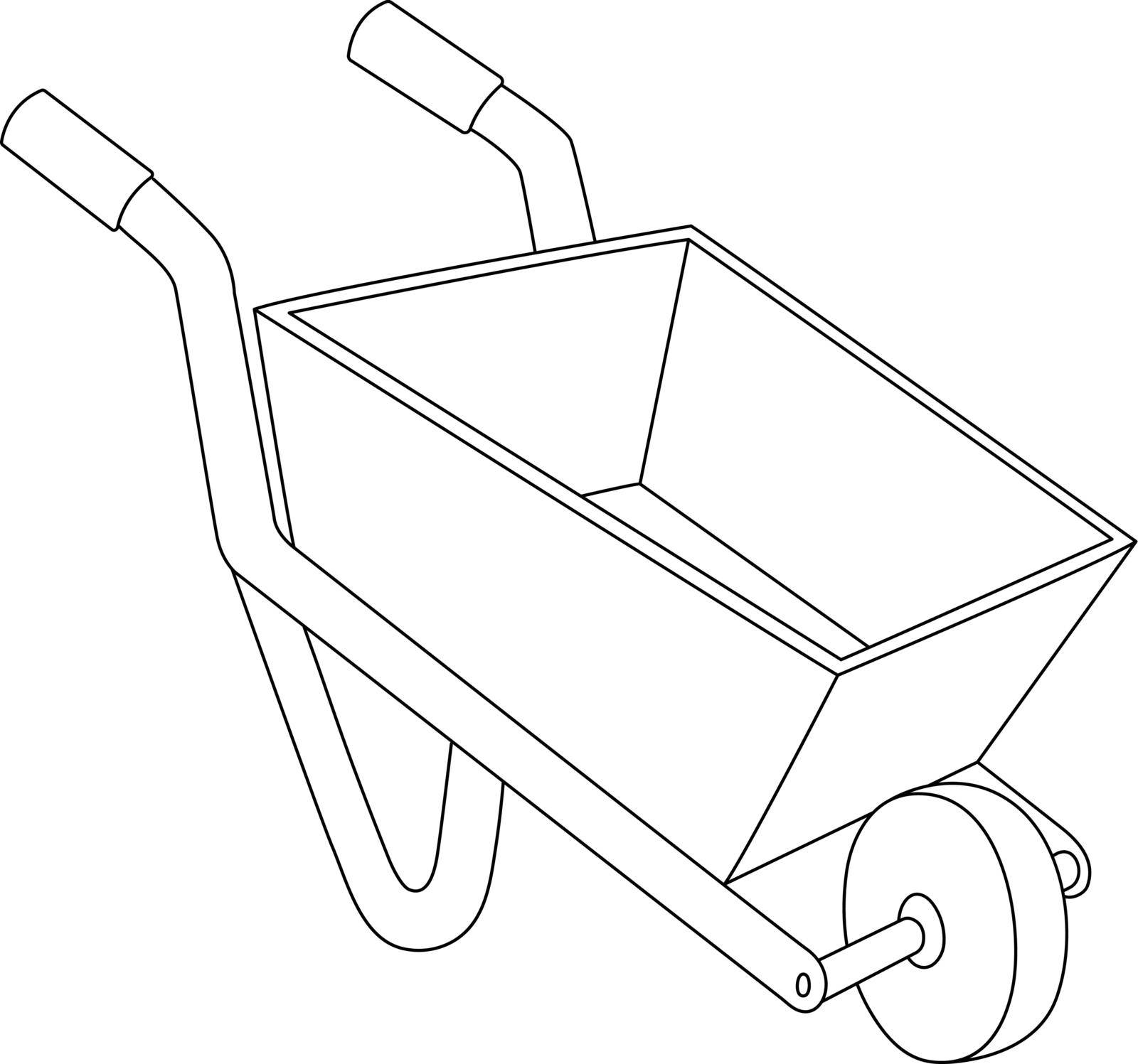A cute and funny coloring page of a wheelbarrow. Provides hours of coloring fun for children. To color, this page is very easy. Suitable for little kids and toddlers.
