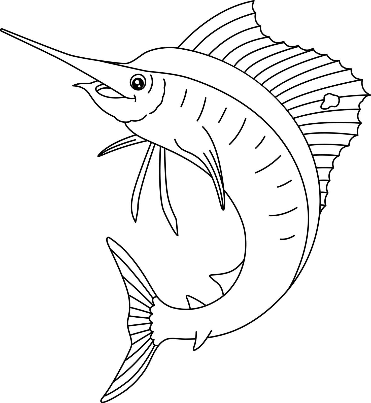 A cute and funny coloring page of a sailfish. Provides hours of coloring fun for children. To color, this page is very easy. Suitable for little kids and toddlers.