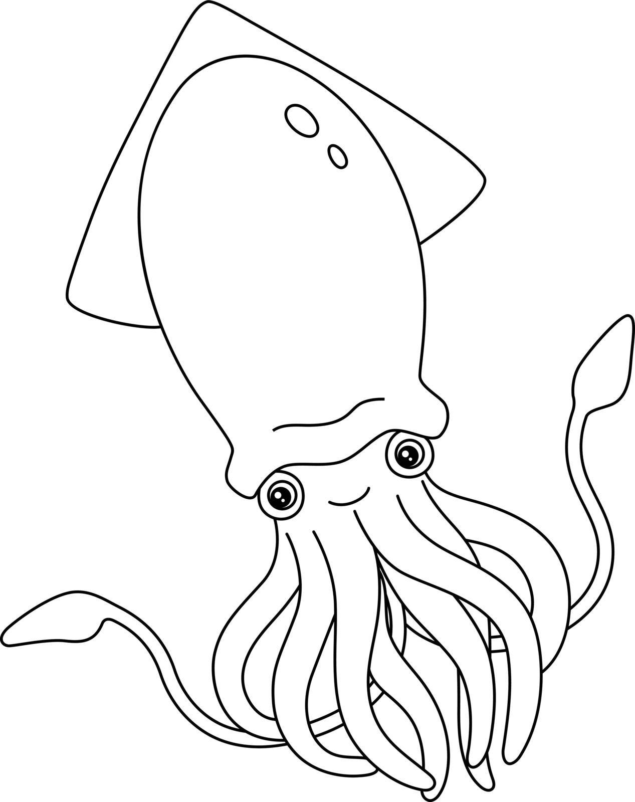 Giant Squid Coloring Page Isolated for Kids by abbydesign