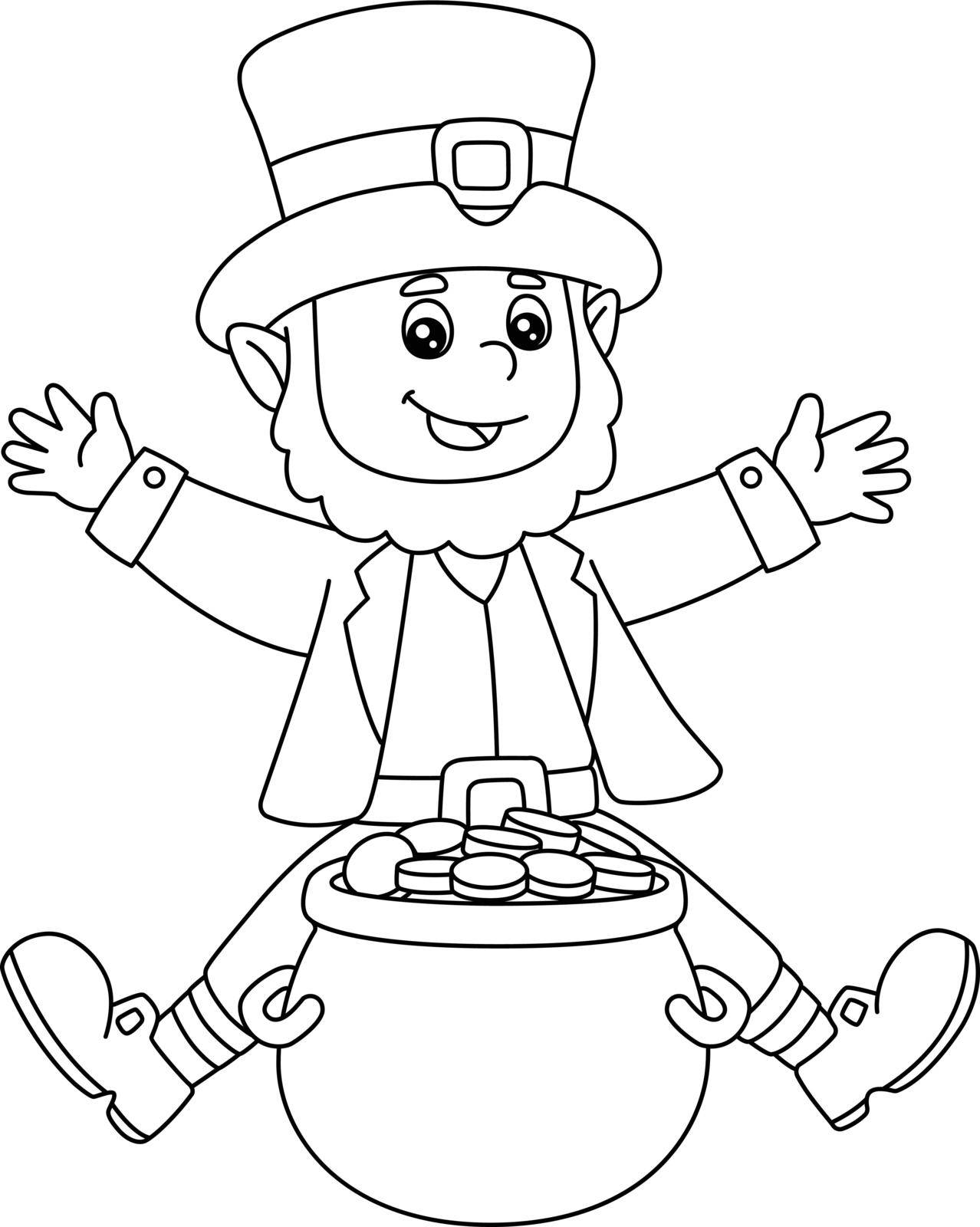 A cute and funny coloring page of St. Patricks Day leprechaun gold coins. Provides hours of coloring fun for children. To color, this page is very easy. Suitable for little kids and toddlers.