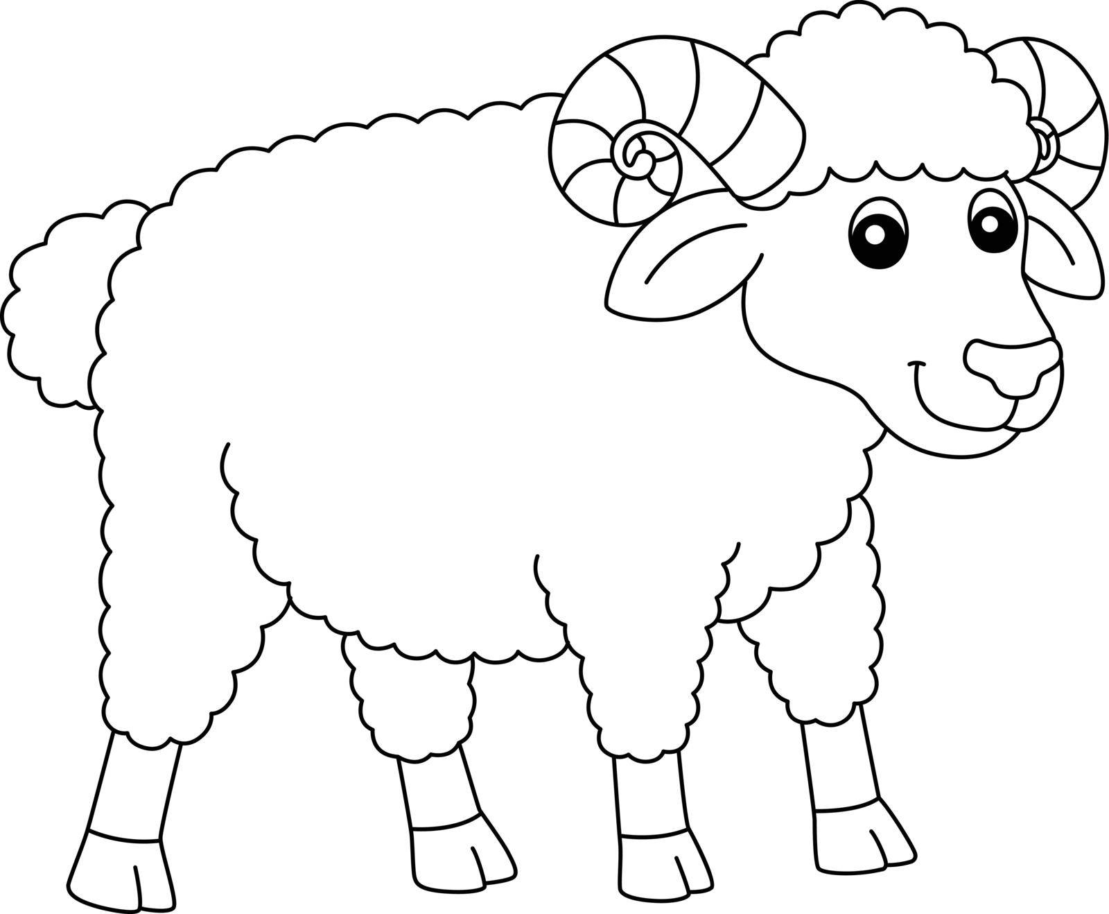 Sheep Coloring Page Isolated for Kids by abbydesign
