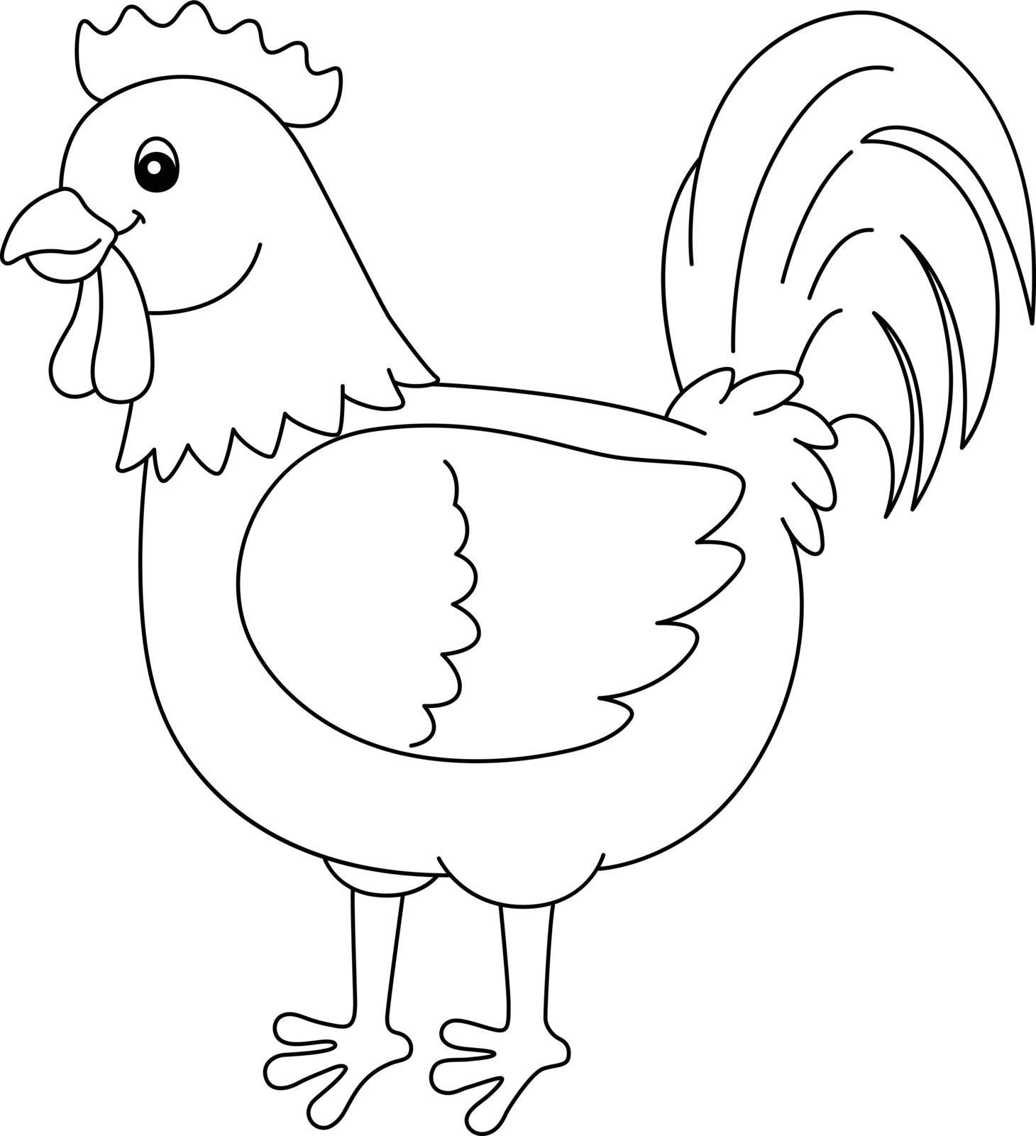 Rooster Coloring Page Isolated for Kids by abbydesign