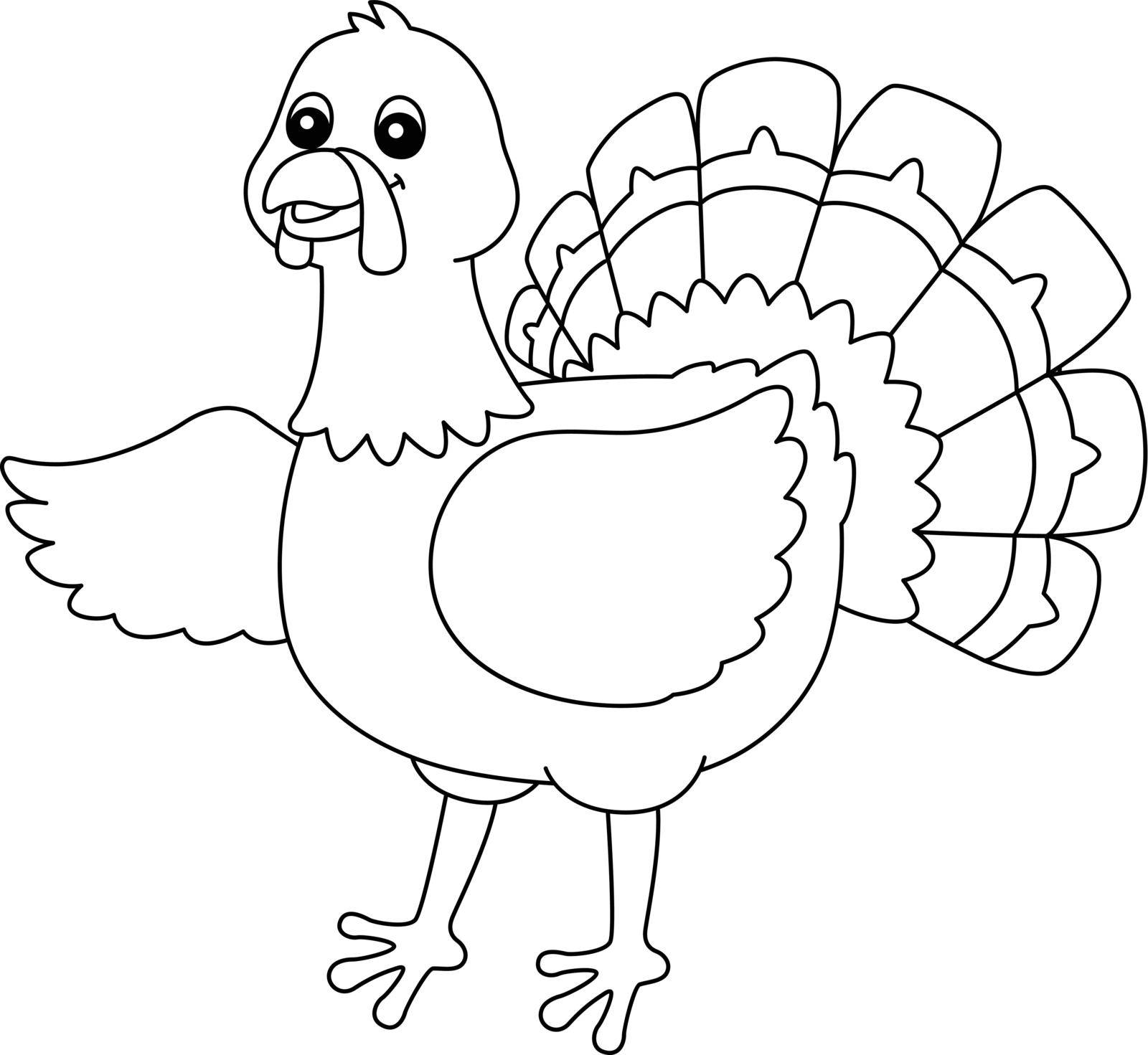 Turkey Coloring Page Isolated for Kids by abbydesign