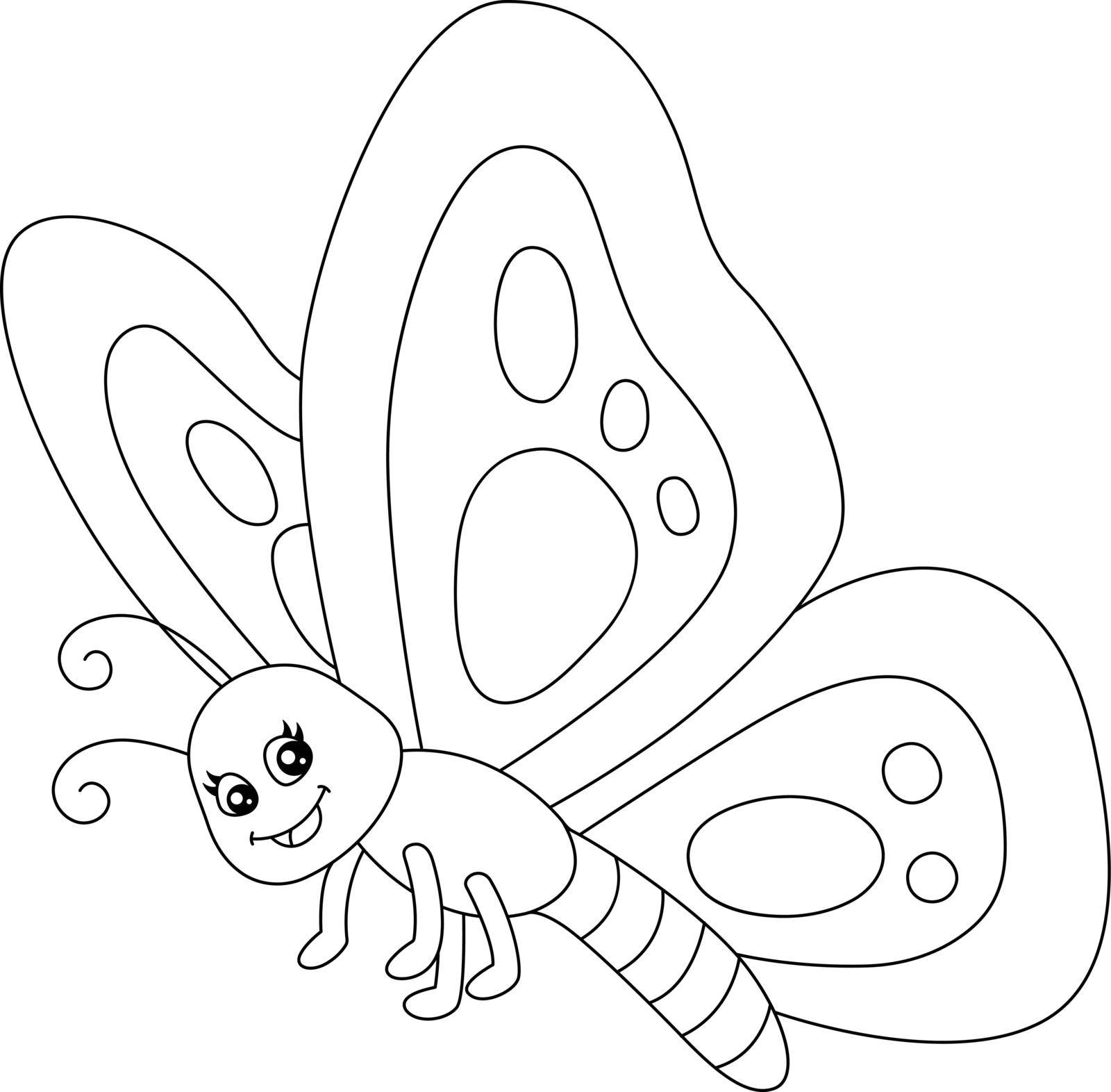 A cute and funny coloring page of a butterfly. Provides hours of coloring fun for children. To color, this page is very easy. Suitable for little kids and toddlers.