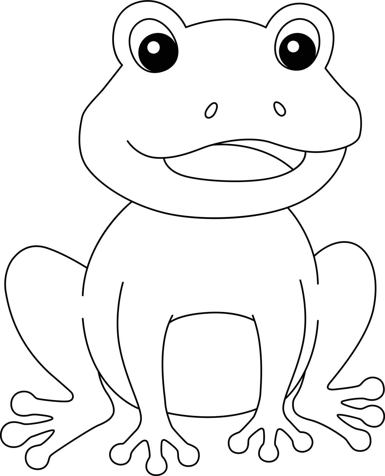 A cute and funny coloring page of a frog. Provides hours of coloring fun for children. To color, this page is very easy. Suitable for little kids and toddlers.