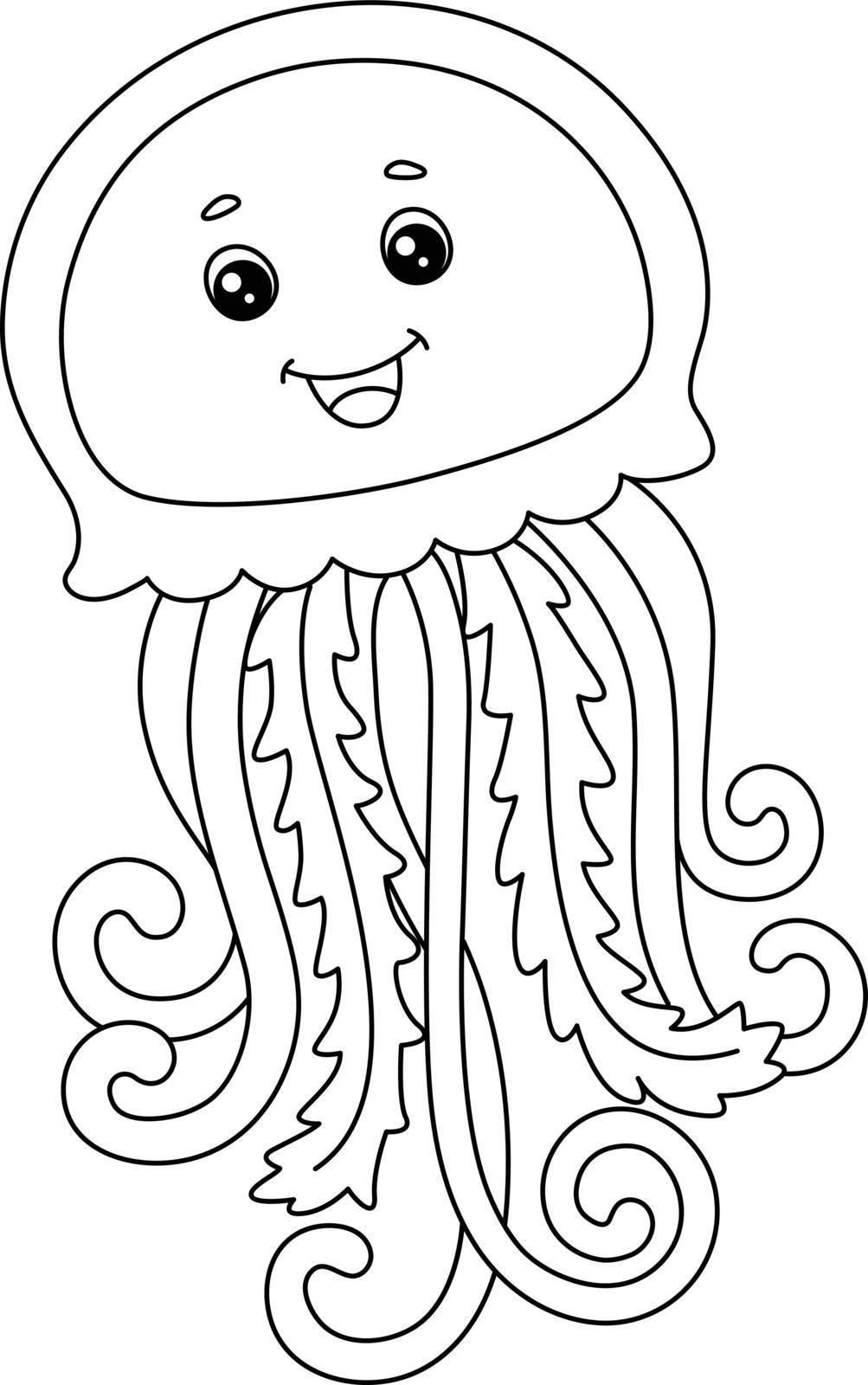 A cute and funny coloring page of sea jellies. Provides hours of coloring fun for children. To color, this page is very easy. Suitable for little kids and toddlers.