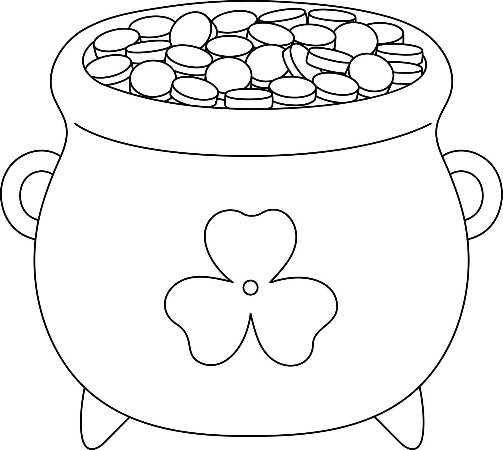 A cute and funny coloring page of a St. Patrick Day pot of gold. Provides hours of coloring fun for children. To color, this page is very easy. Suitable for little kids and toddlers.