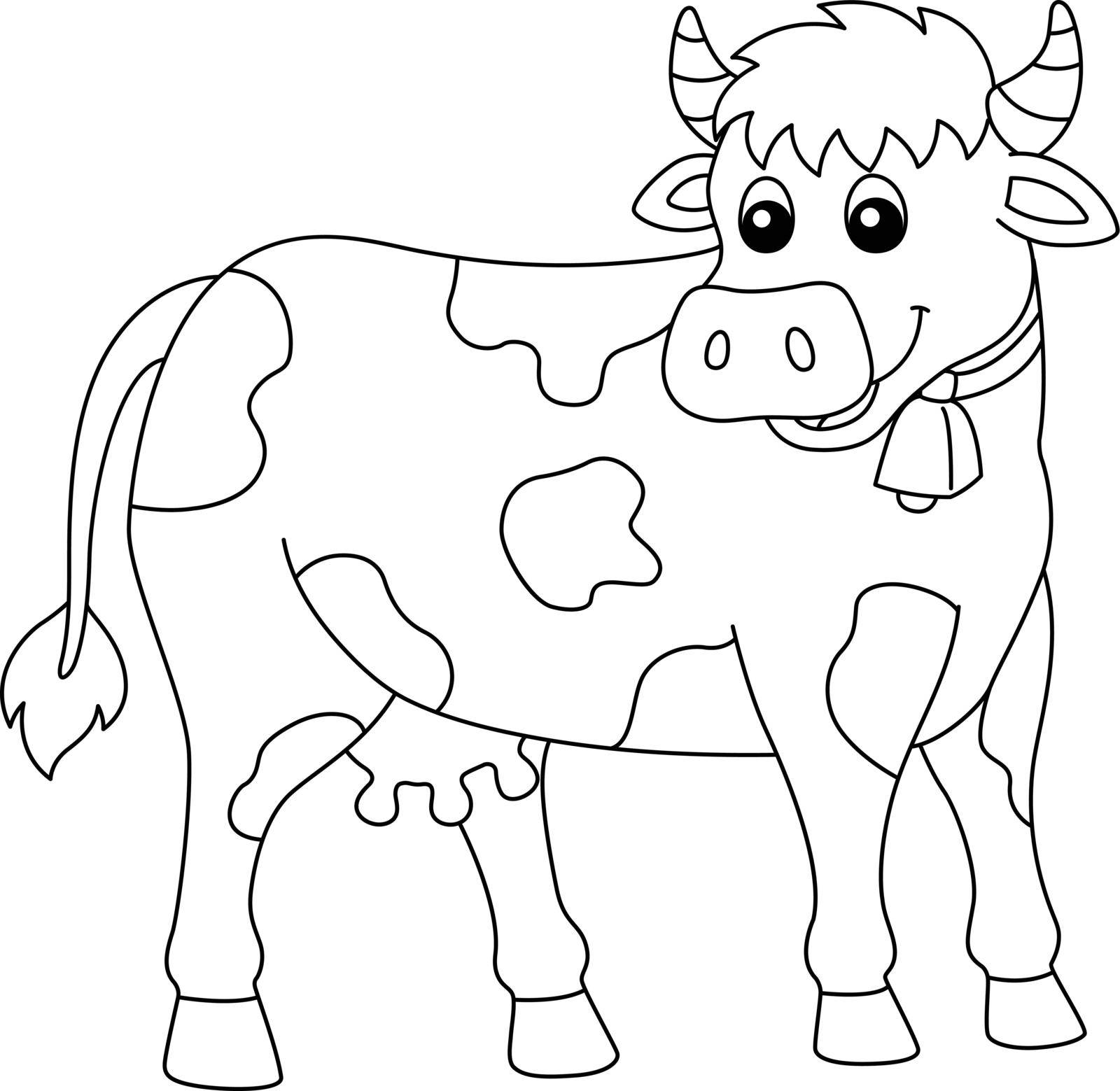 A cute and funny coloring page of a cow farm animal. Provides hours of coloring fun for children. To color, this page is very easy. Suitable for little kids and toddlers.
