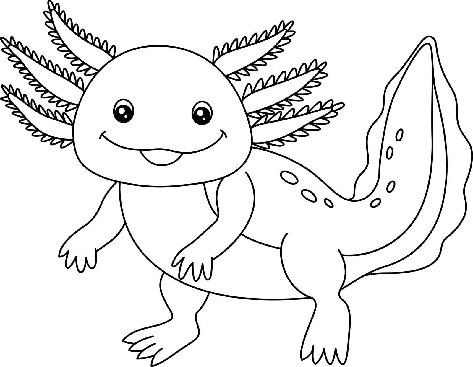 A cute and funny coloring page of an axolotl. Provides hours of coloring fun for children. To color, this page is very easy. Suitable for little kids and toddlers.