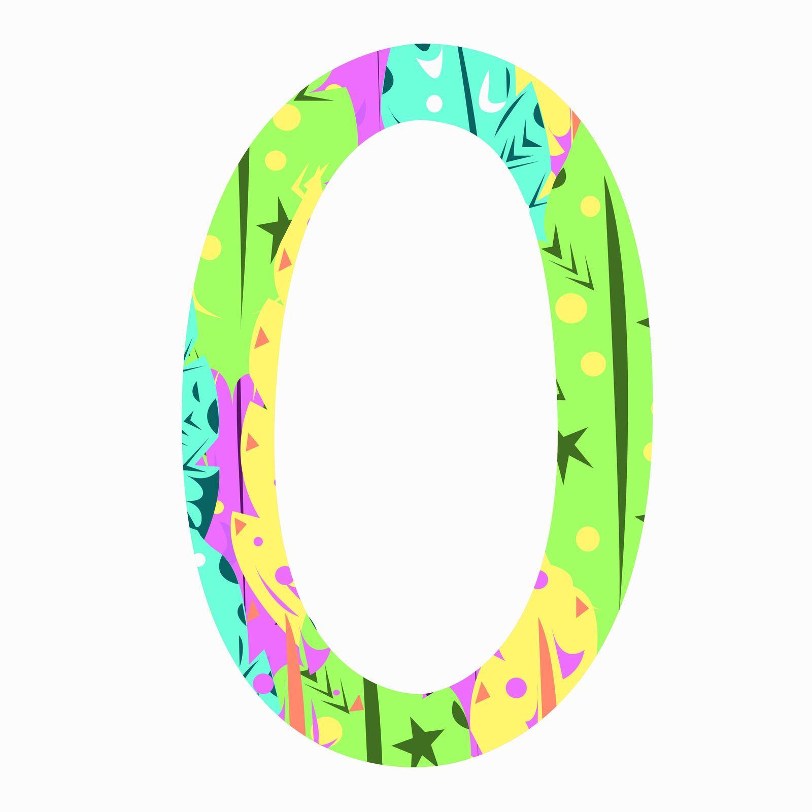 Stylized number zero with an abstract pattern in bright colors.