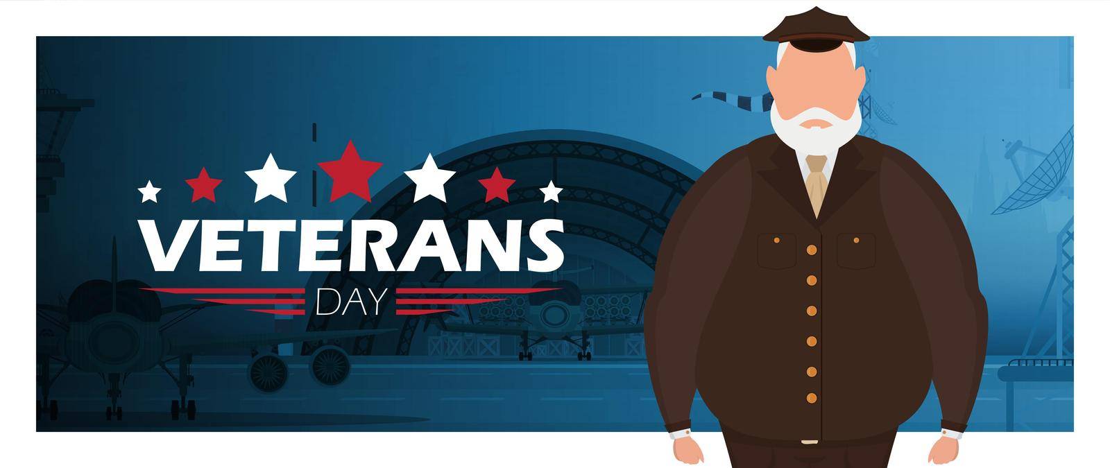 Veterans day banner with a wished man in uniform. Cartoon style. by Javvani