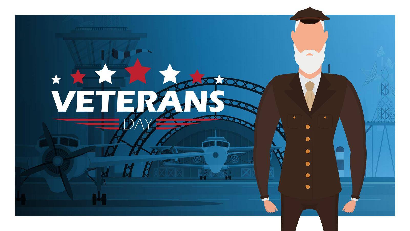 Veterans day banner with a wished man in uniform. Vector. by Javvani