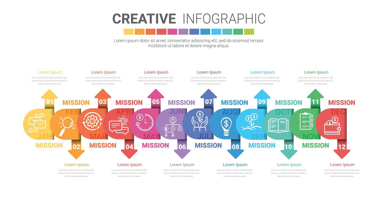 Infographics element design for all month, can be used for Business concept with 12 options, steps or processes.