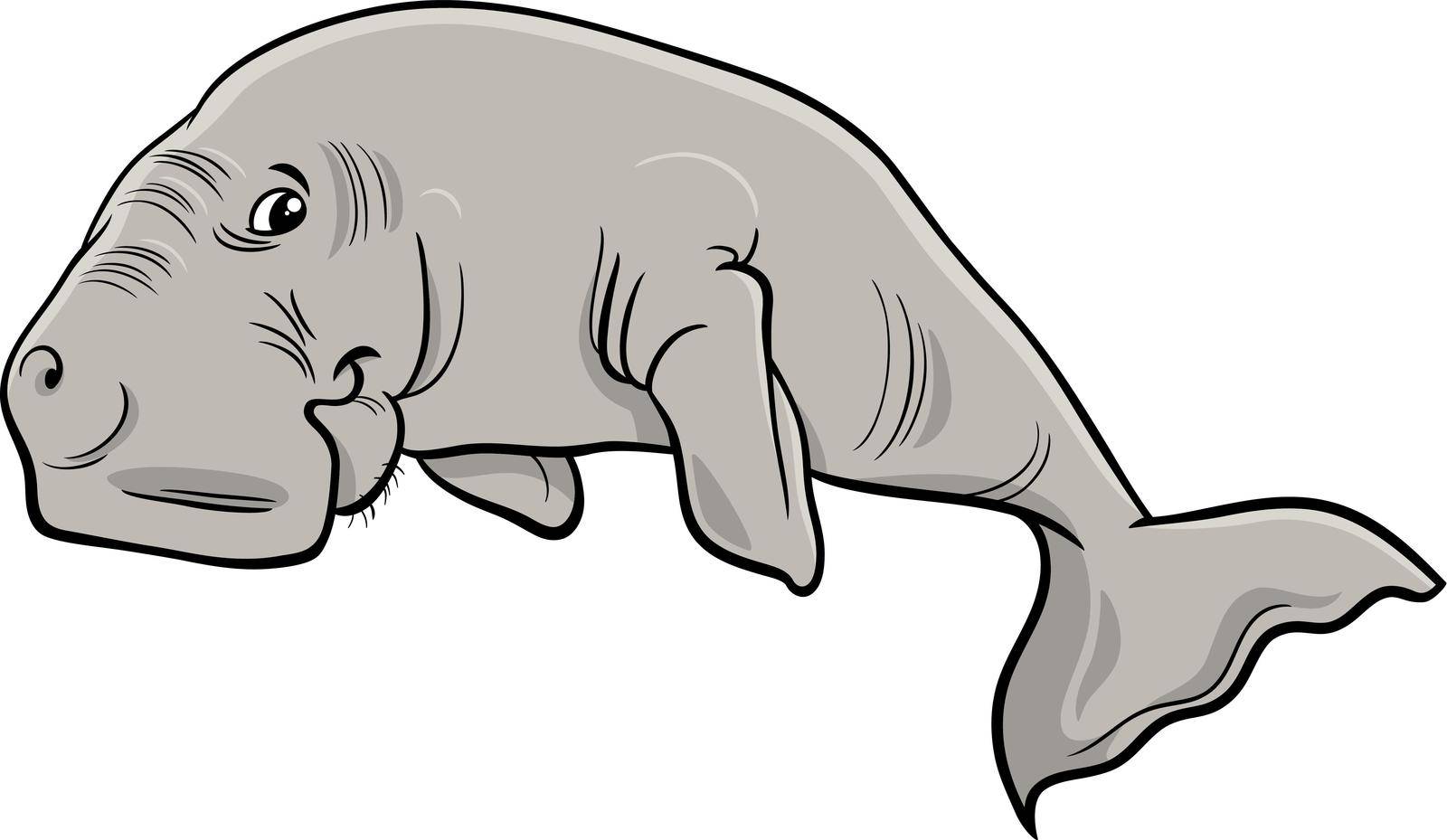 Cartoon illustration of dugong marine mammal animal character