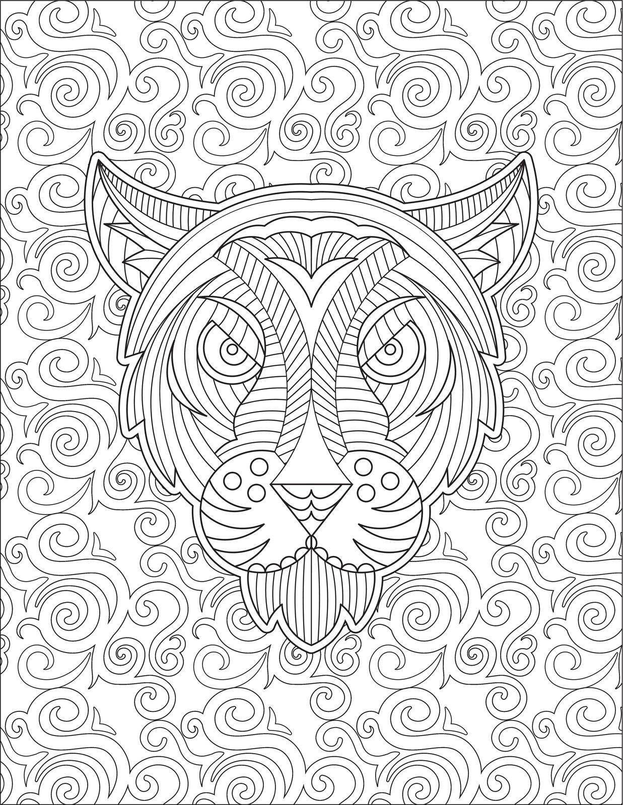 Tiger Face With Geometric Details Line Drawing Coloring Book
