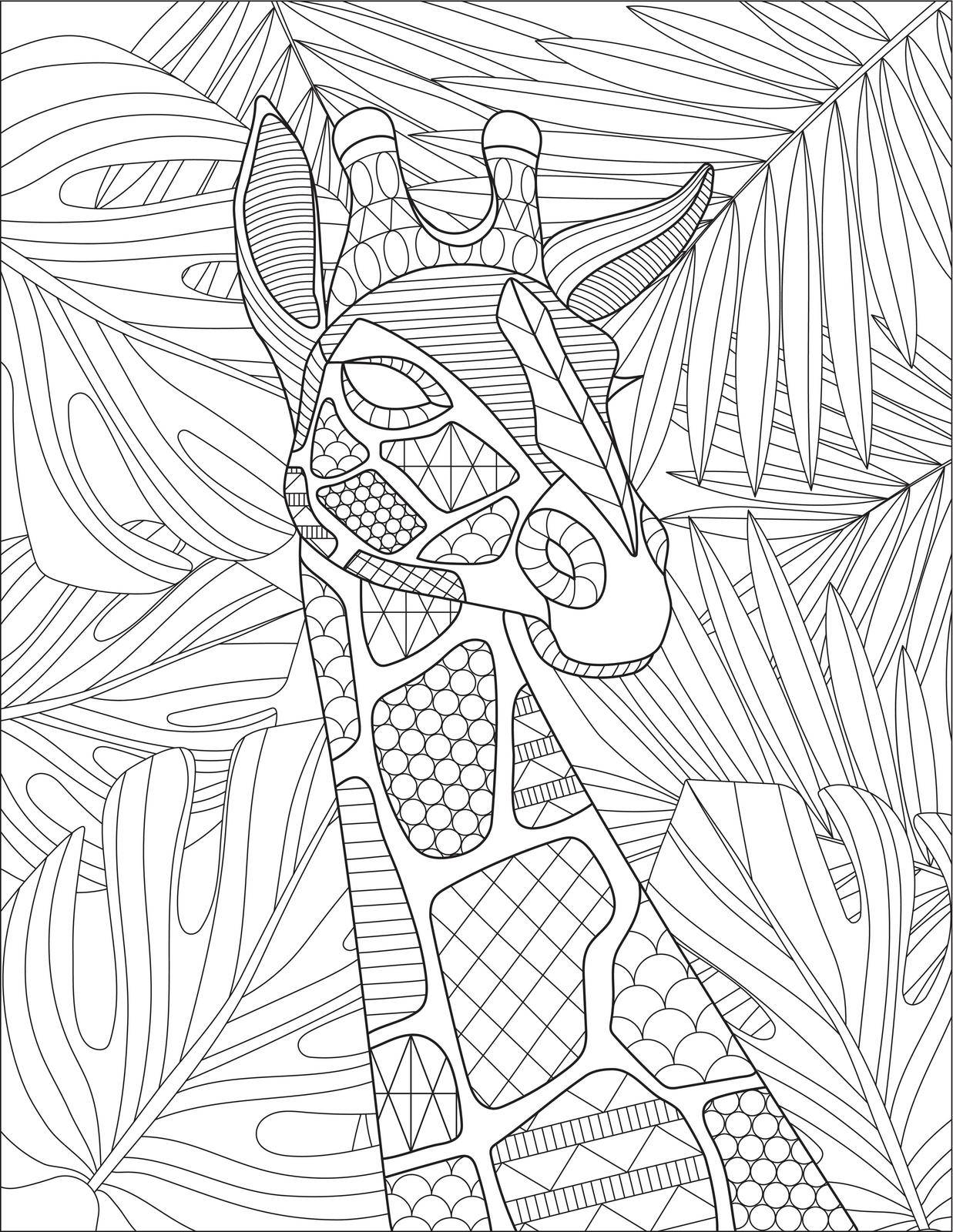 Girrafe Line Drawing With Geometric Details And Detailed Pattern Background