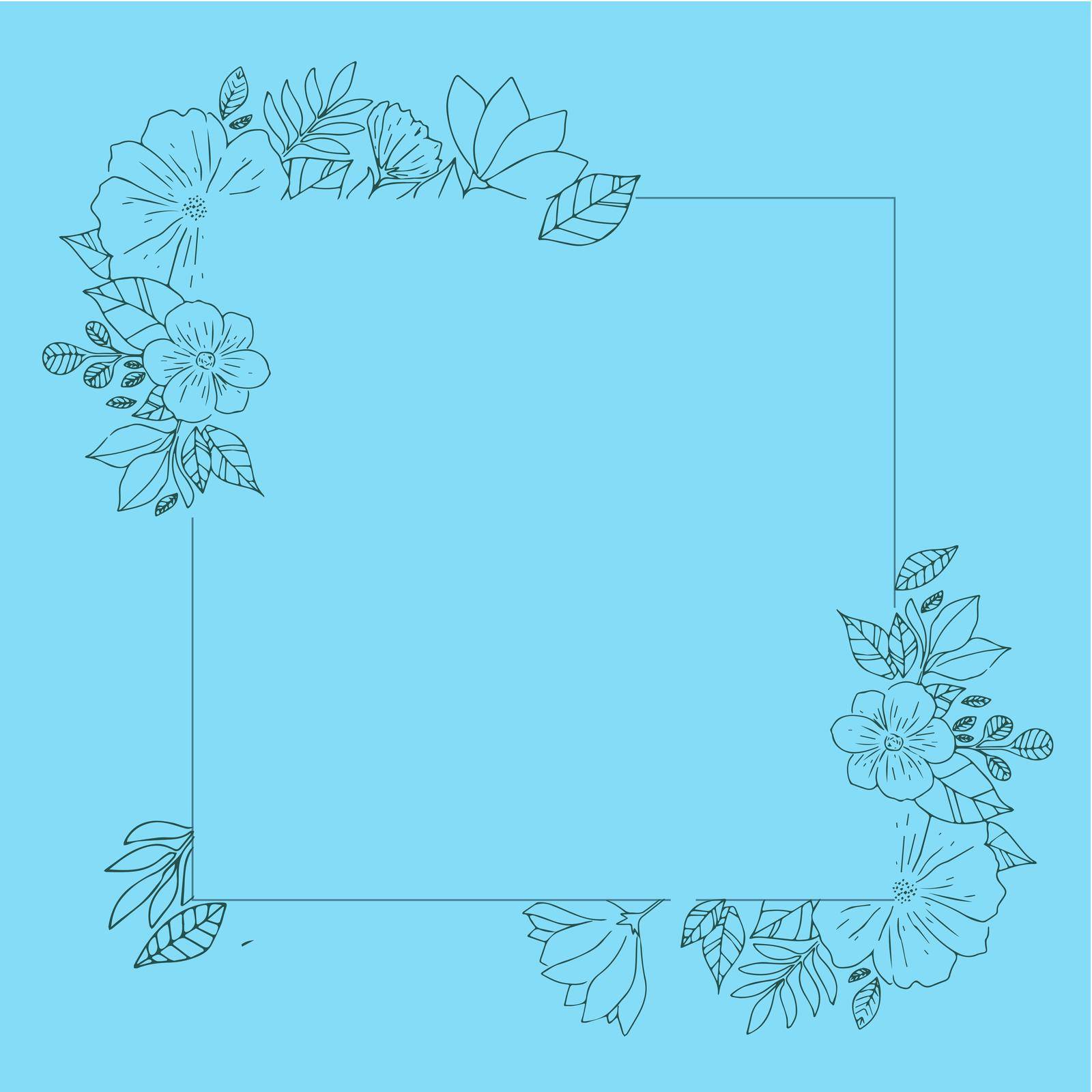 Blank Frame Decorated With Abstract Modernized Forms Flowers And Foliage. Empty Modern Border Surrounded By Multicolored Line Symbols Organized Pleasantly. by nialowwa