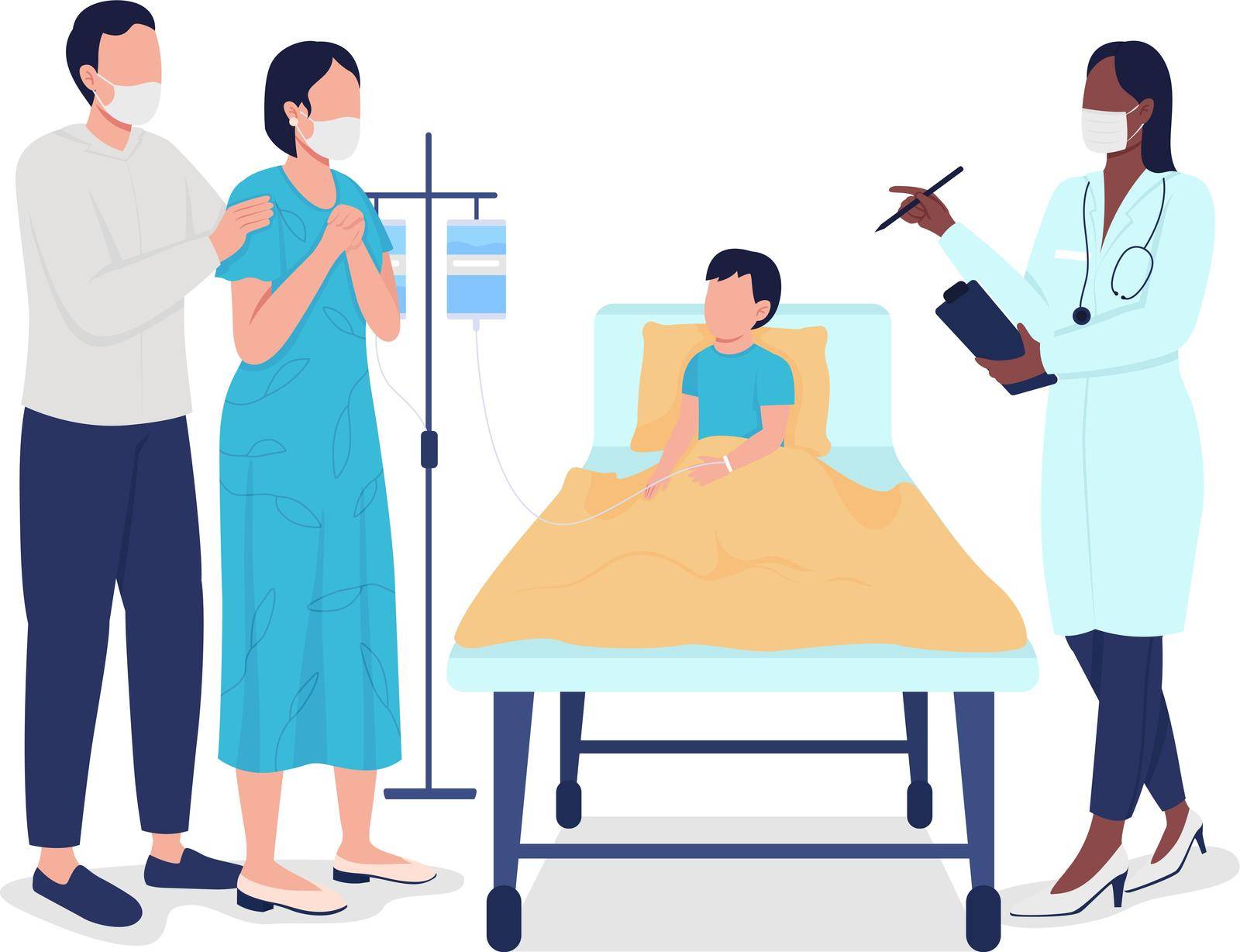 Child hospitalization semi flat color vector characters by ntl