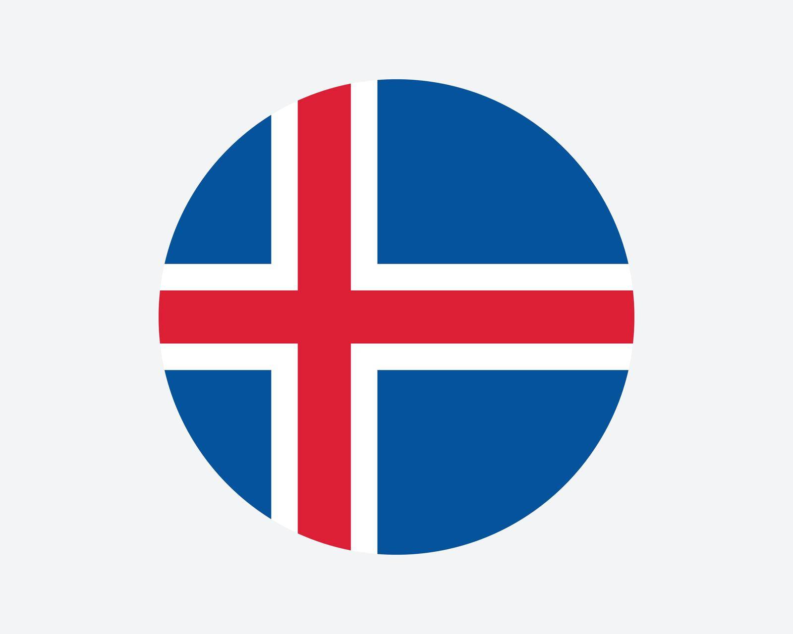 Iceland Round Country Flag. Icelandic Circle National Flag. Iceland Circular Shape Button Banner. EPS Vector Illustration.