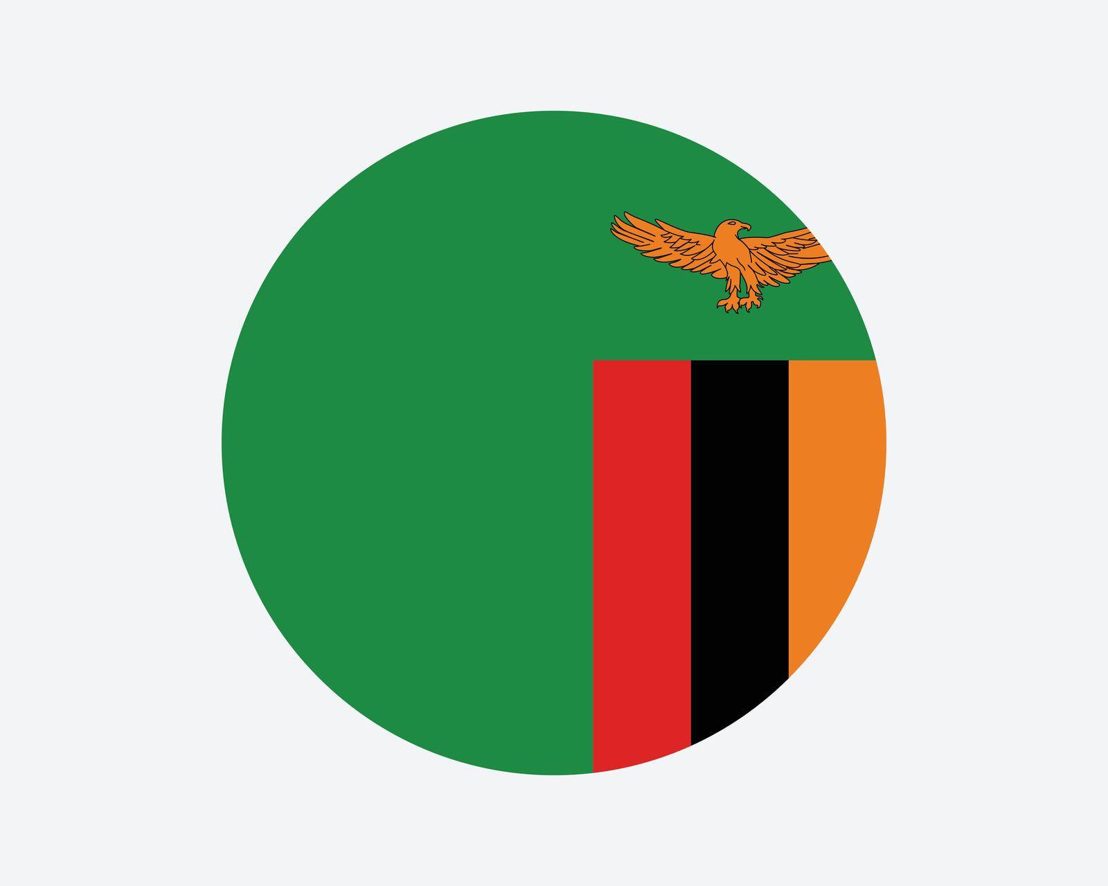 Zambia Round Country Flag. Zambian Circle National Flag. Republic of Zambia Circular Shape Button Banner. EPS Vector Illustration.
