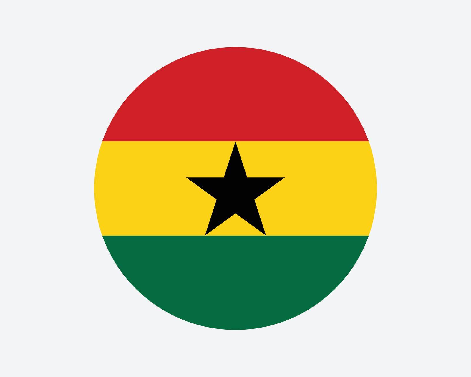 Ghana Round Country Flag. Ghanaian Circle National Flag. Republic of Ghana Circular Shape Button Banner. EPS Vector Illustration.