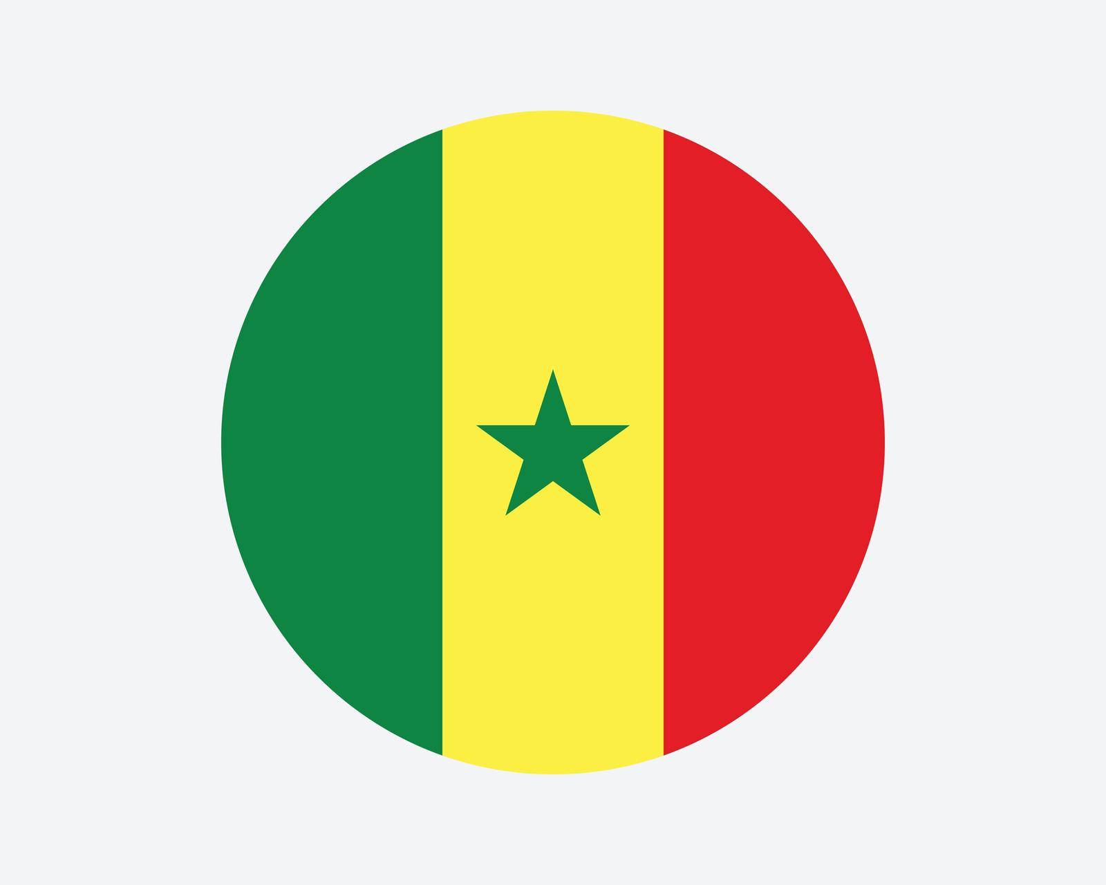 Senegal Round Country Flag. Senegalese Circle National Flag. Republic of Senegal Circular Shape Button Banner. EPS Vector Illustration.