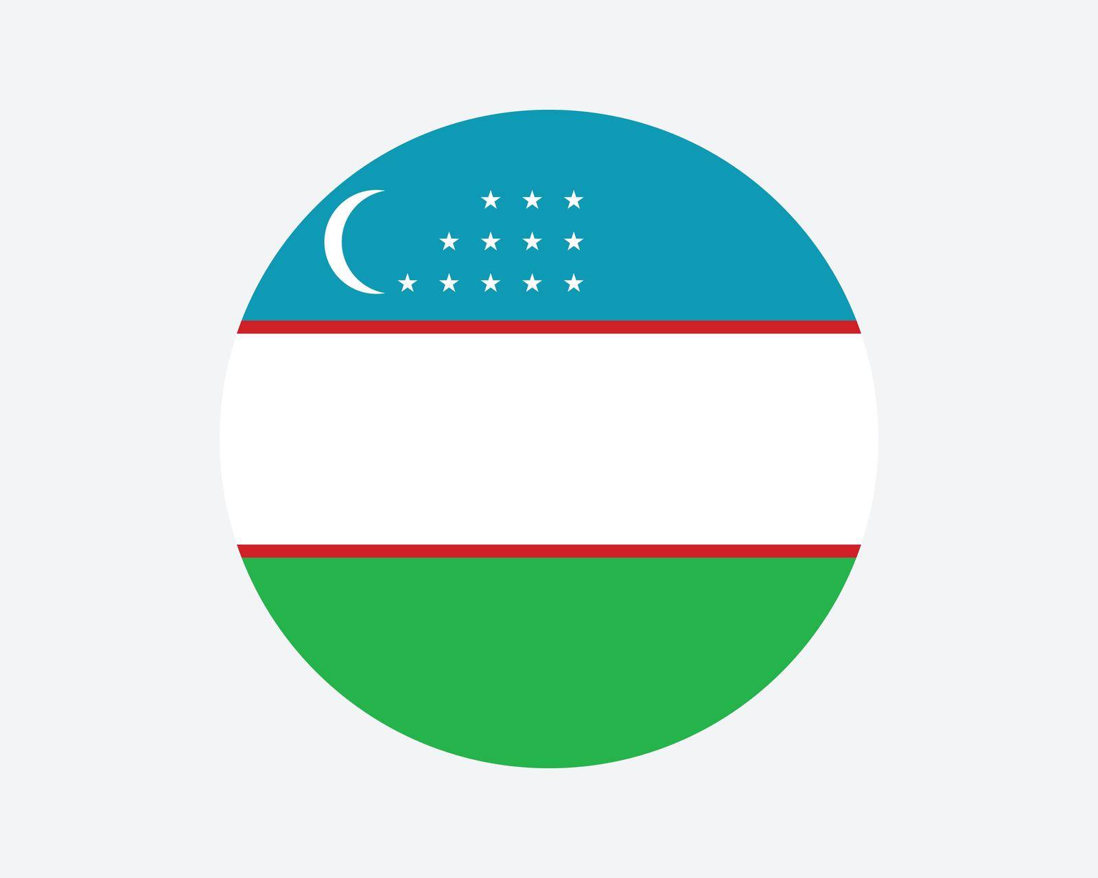 Uzbekistan Round Country Flag. Uzbekistani / Uzbek Circle National Flag. Republic of Uzbekistan Circular Shape Button Banner. EPS Vector Illustration.
