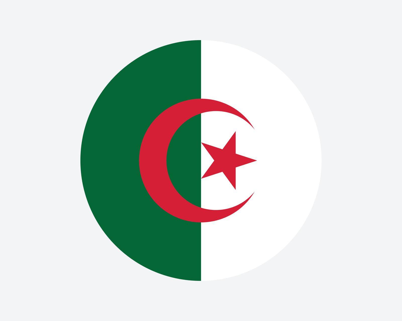 Algeria Round Country Flag. Circular Algerian National Flag. People's Democratic Republic of Algeria Circle Shape Button Banner. EPS Vector Illustration.
