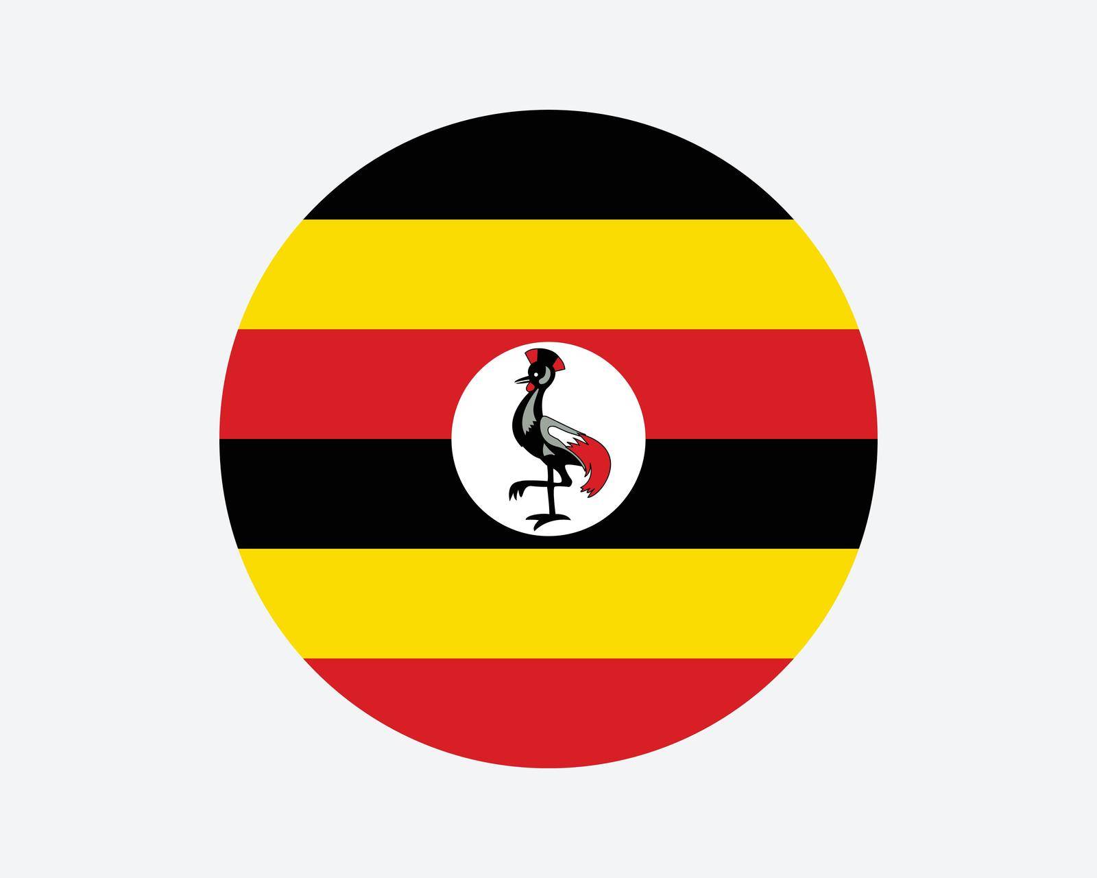 Uganda Round Country Flag. Ugandan Circle National Flag. Republic of Uganda Circular Shape Button Banner. EPS Vector Illustration.