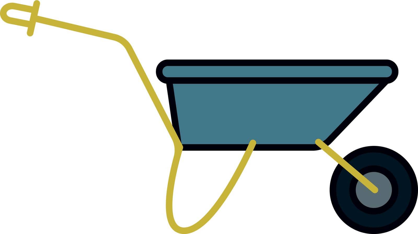 This vector image shows a wheelbarrow in a filled outline icon design. It is isolated on a white background.