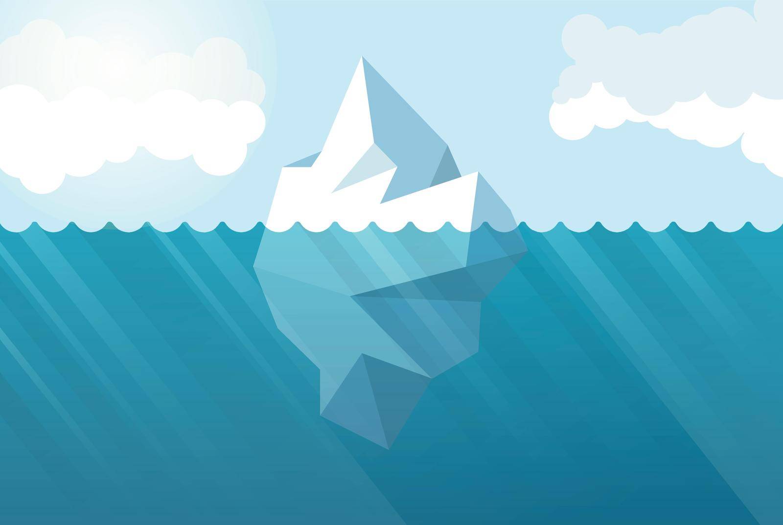 Underwater iceberg icon in flat style. Berg seascape vector illustration on isolated background. Antarctica ecology sign business concept.