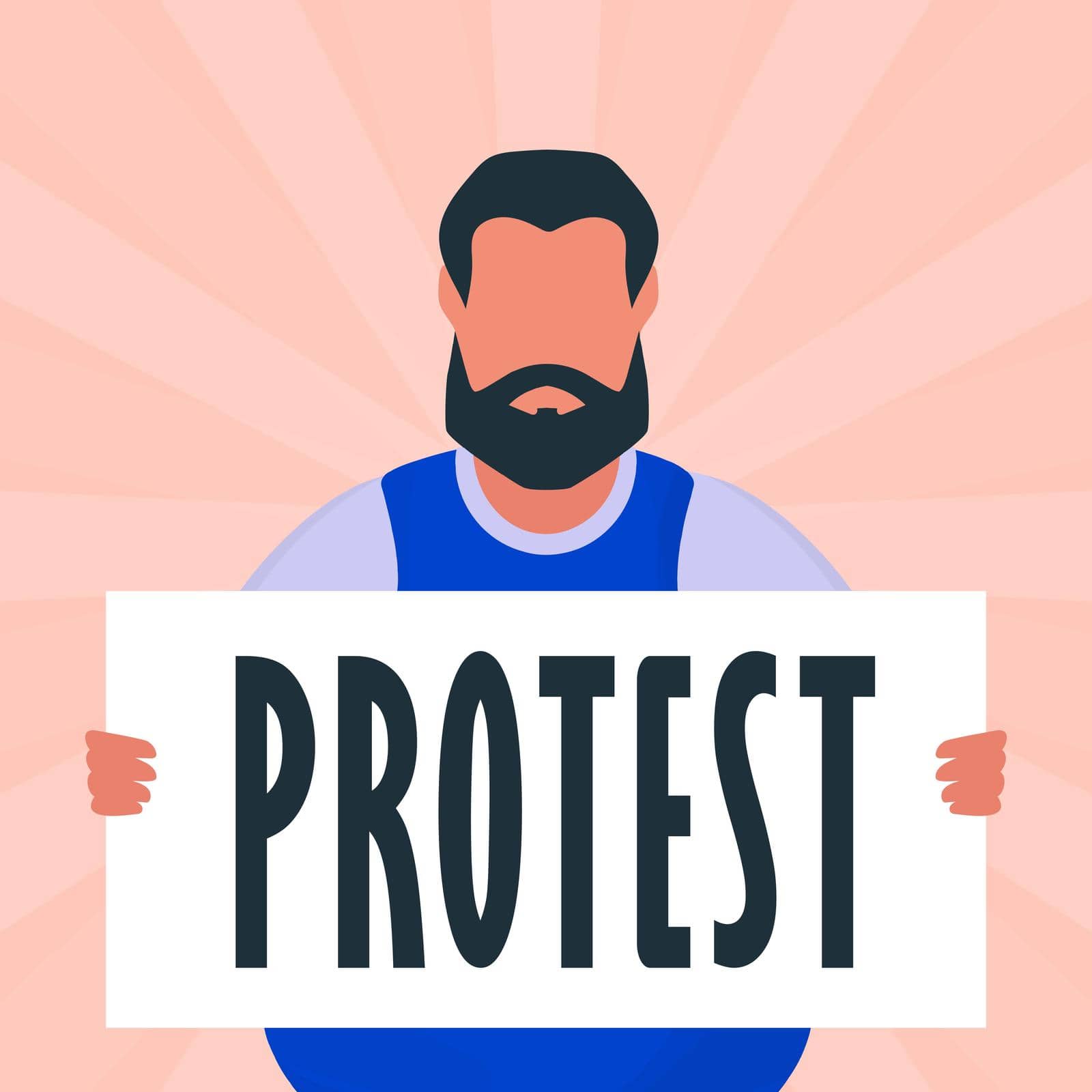 Brutal man with a banner in his hands. Protest concept. Cartoon style. by Javvani