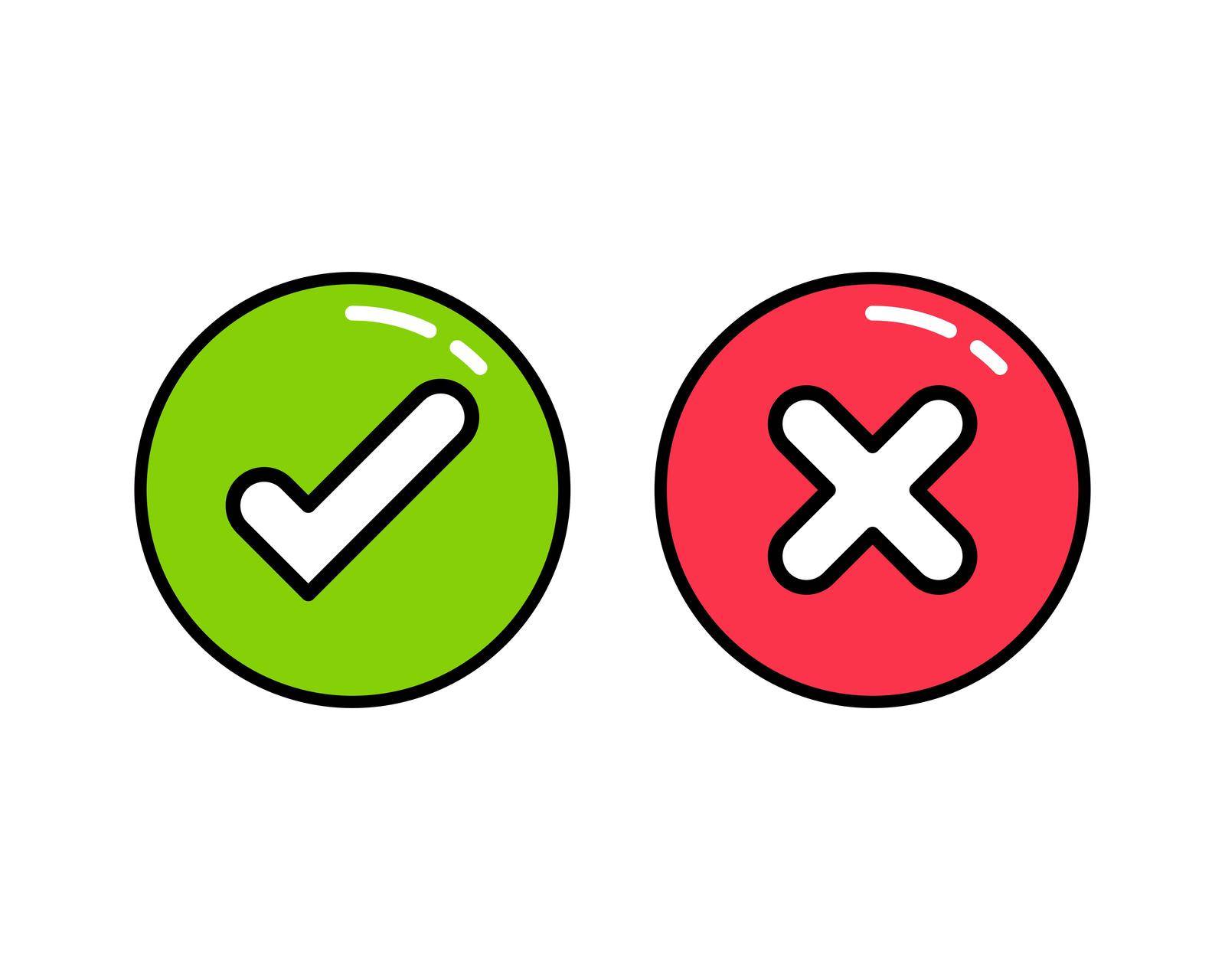 Check marks. Tick and cross vector icons. Yes and No symbols. Vector illustration by Skiffcha