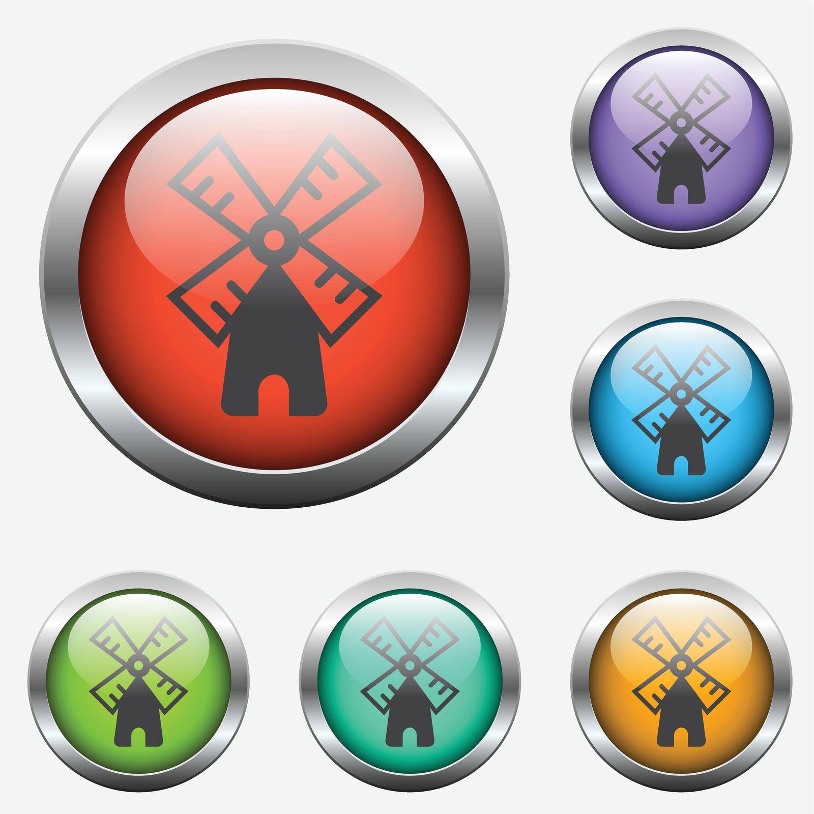 mill vector icon on color glass buttons