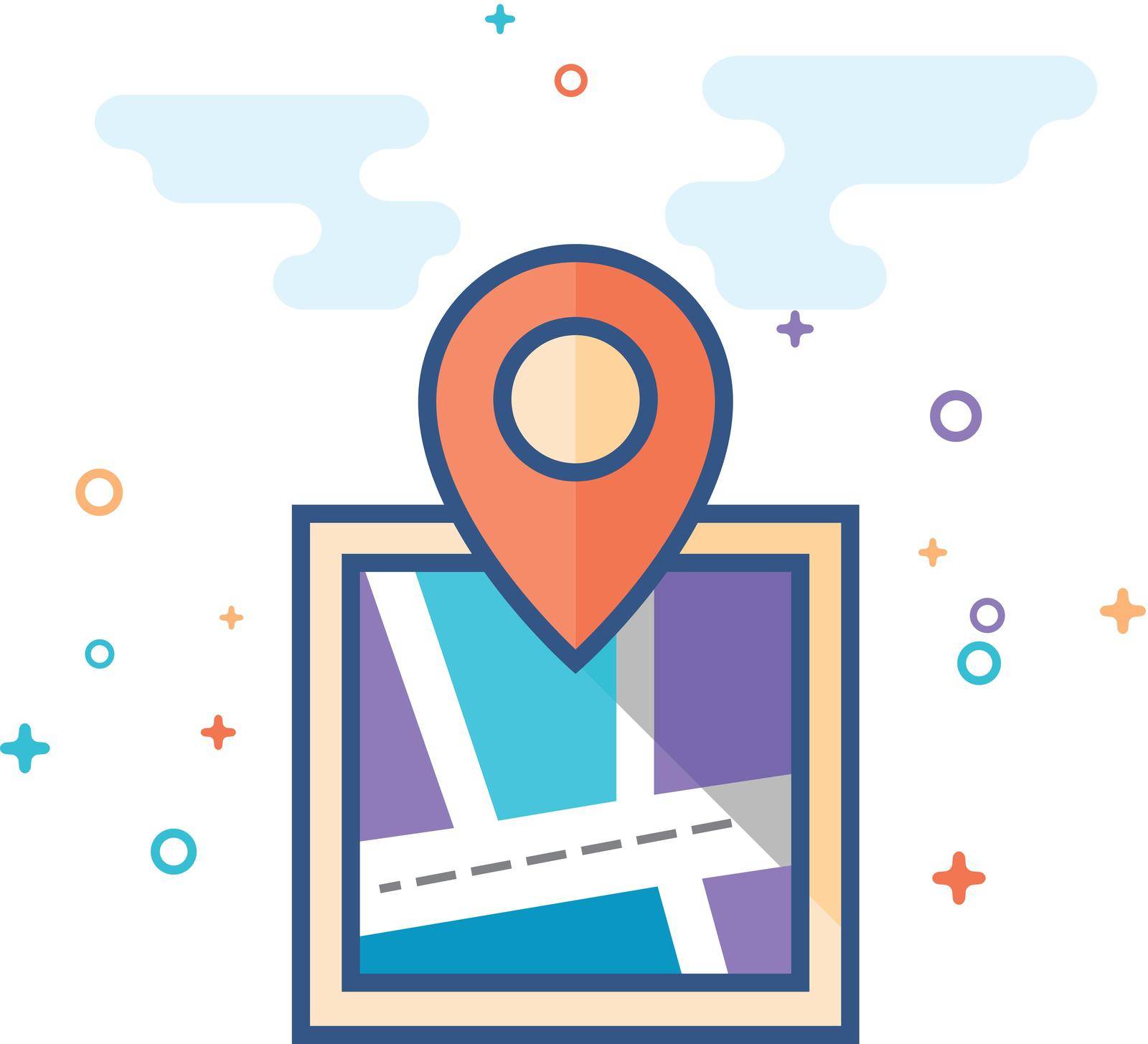 Pin location map icon in outlined flat color style. Vector illustration.