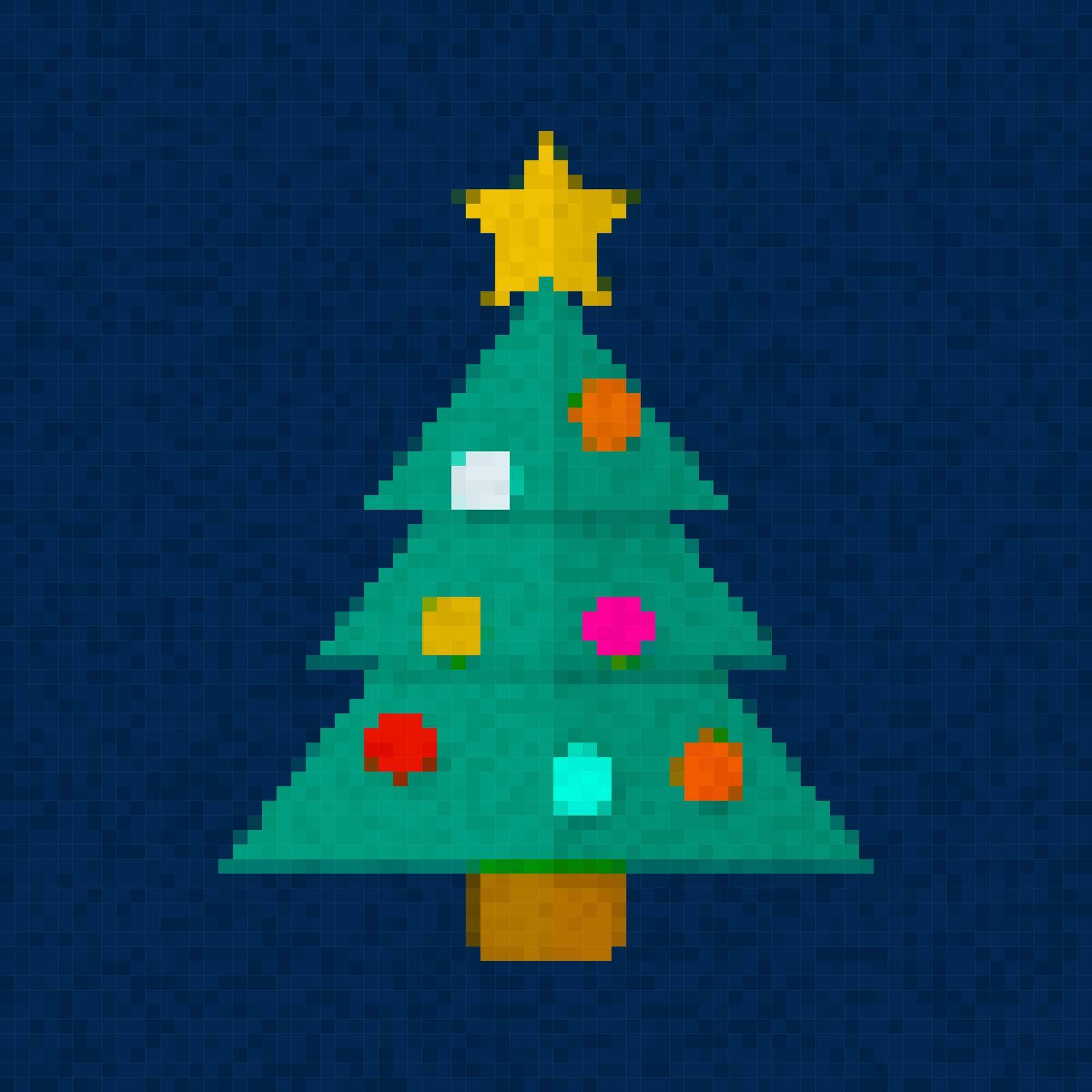 Pixel art Christmas tree vector icon
