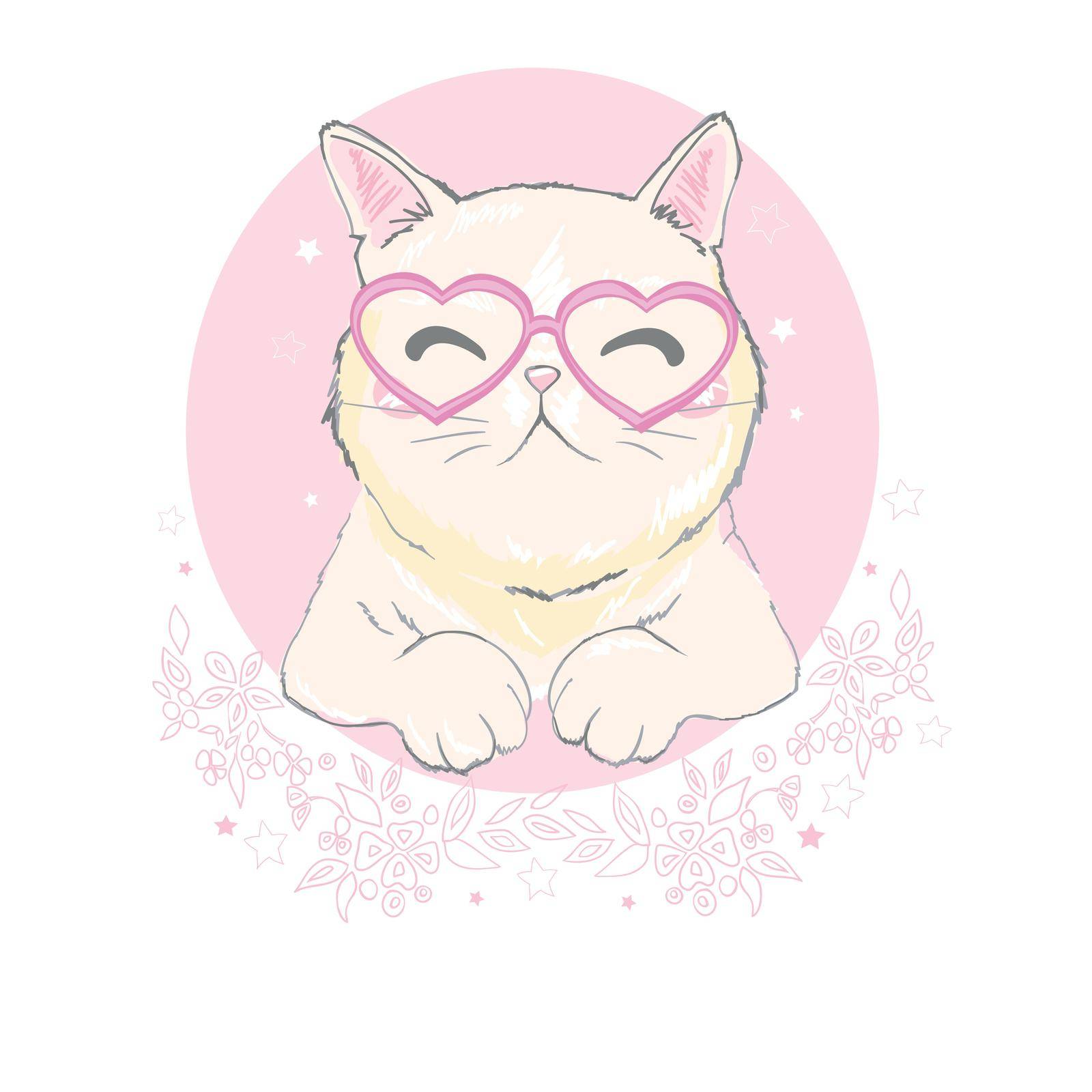 ute cat with glasses design. Kids illustrations for school books and more.