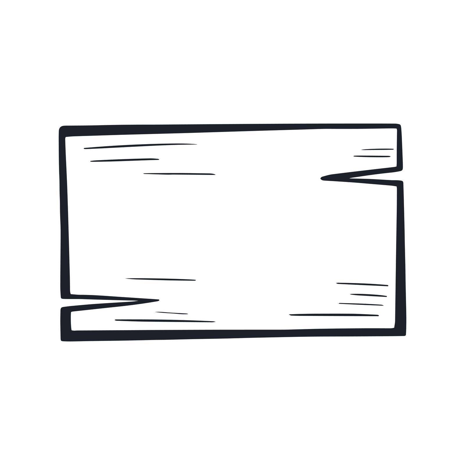 Empty wooden rectangular sign doodle style. Form for text. Simple signboard template for entry vector illustration