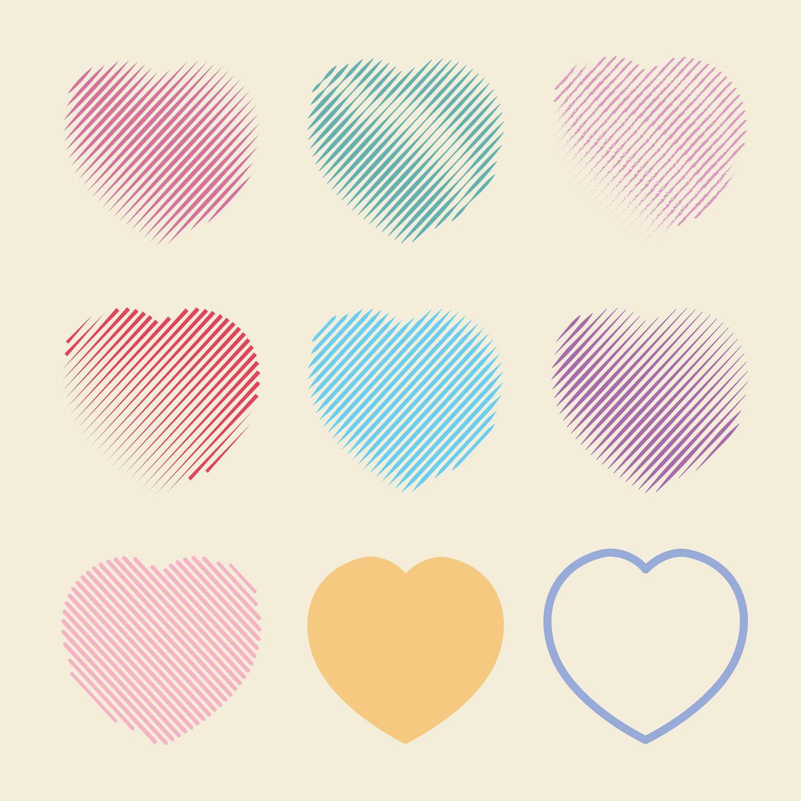 A big set of hearts. Hearts of various shapes. Collection of hearts for Valentine s Day. Vector illustration.