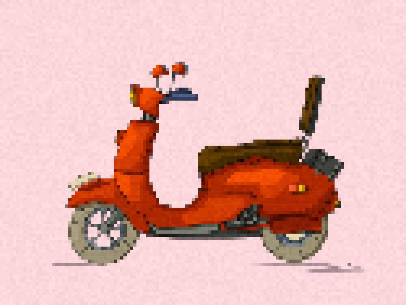 Pixel art scooter, vector illustration