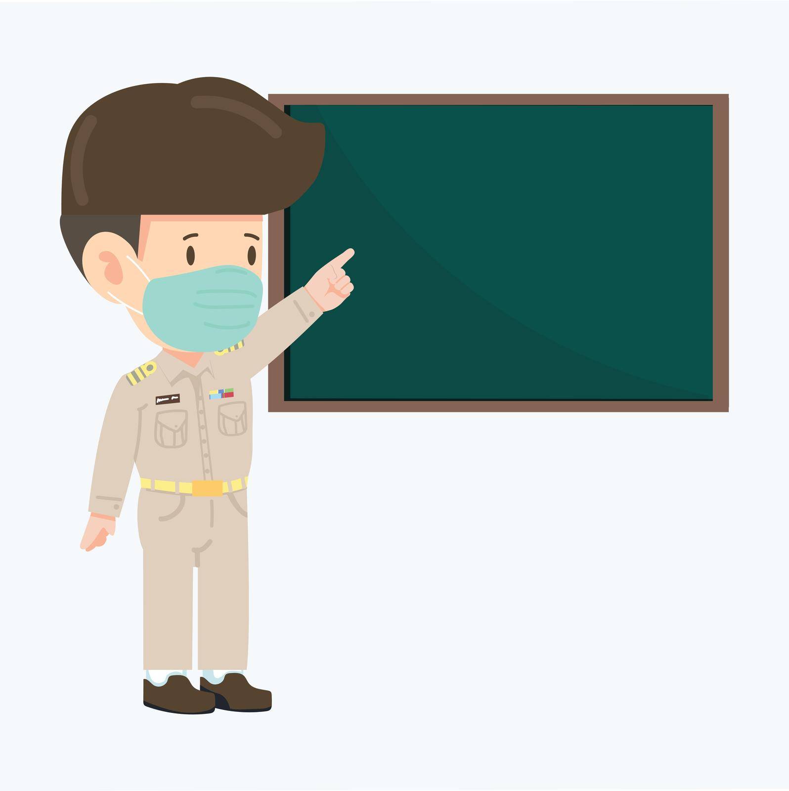 Thai teacher man  with green board cartoon