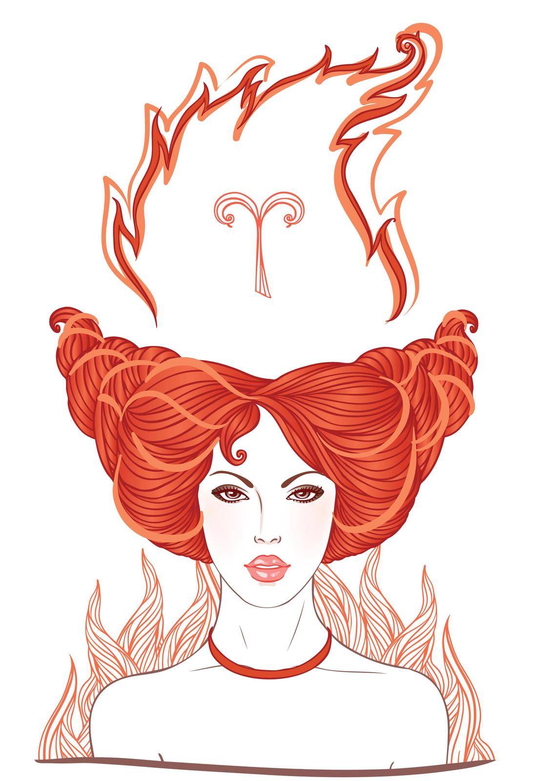 Illustration of Aries astrological sign as a beautiful girl. Vector.