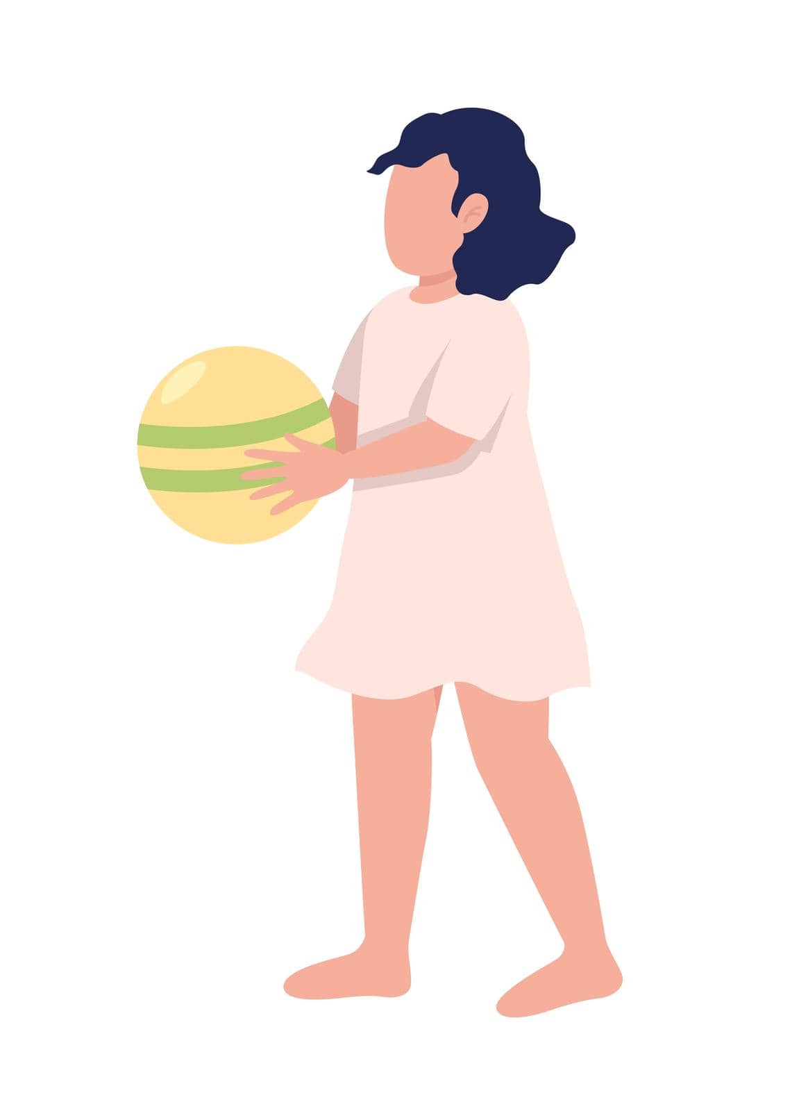 Little girl holding ball semi flat color vector character. Standing figure. Full body person on white. Outdoor activity simple cartoon style illustration for web graphic design and animation