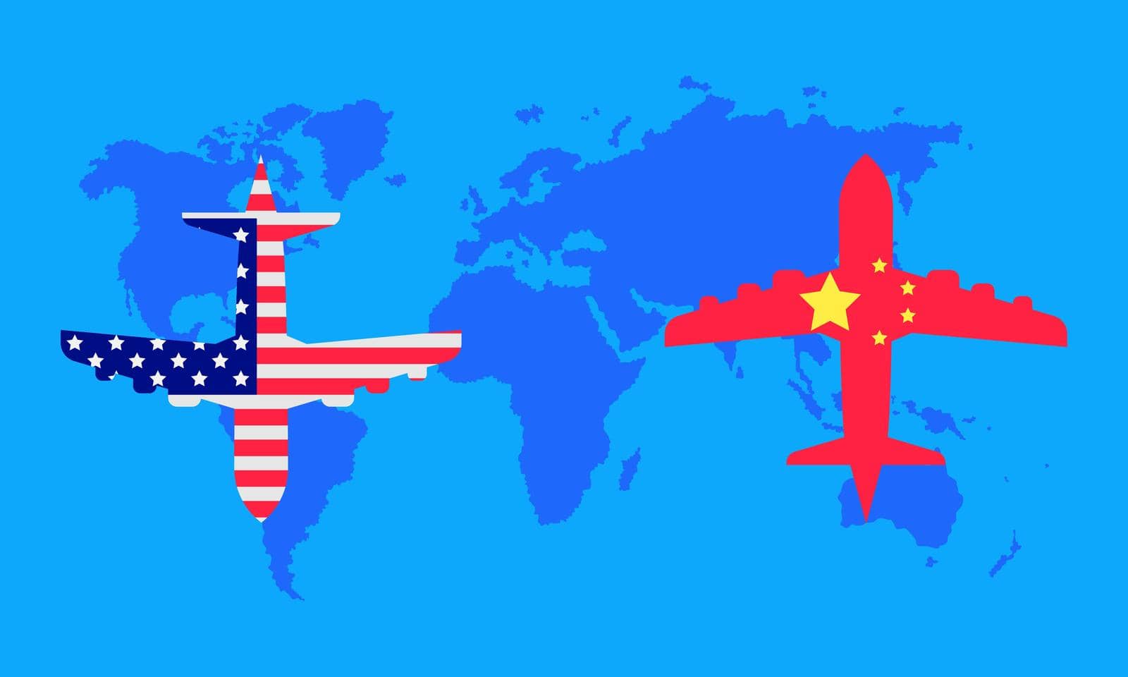 trade war. plane transports associated company factory world map. vector illustration eps10 by Kmaunta