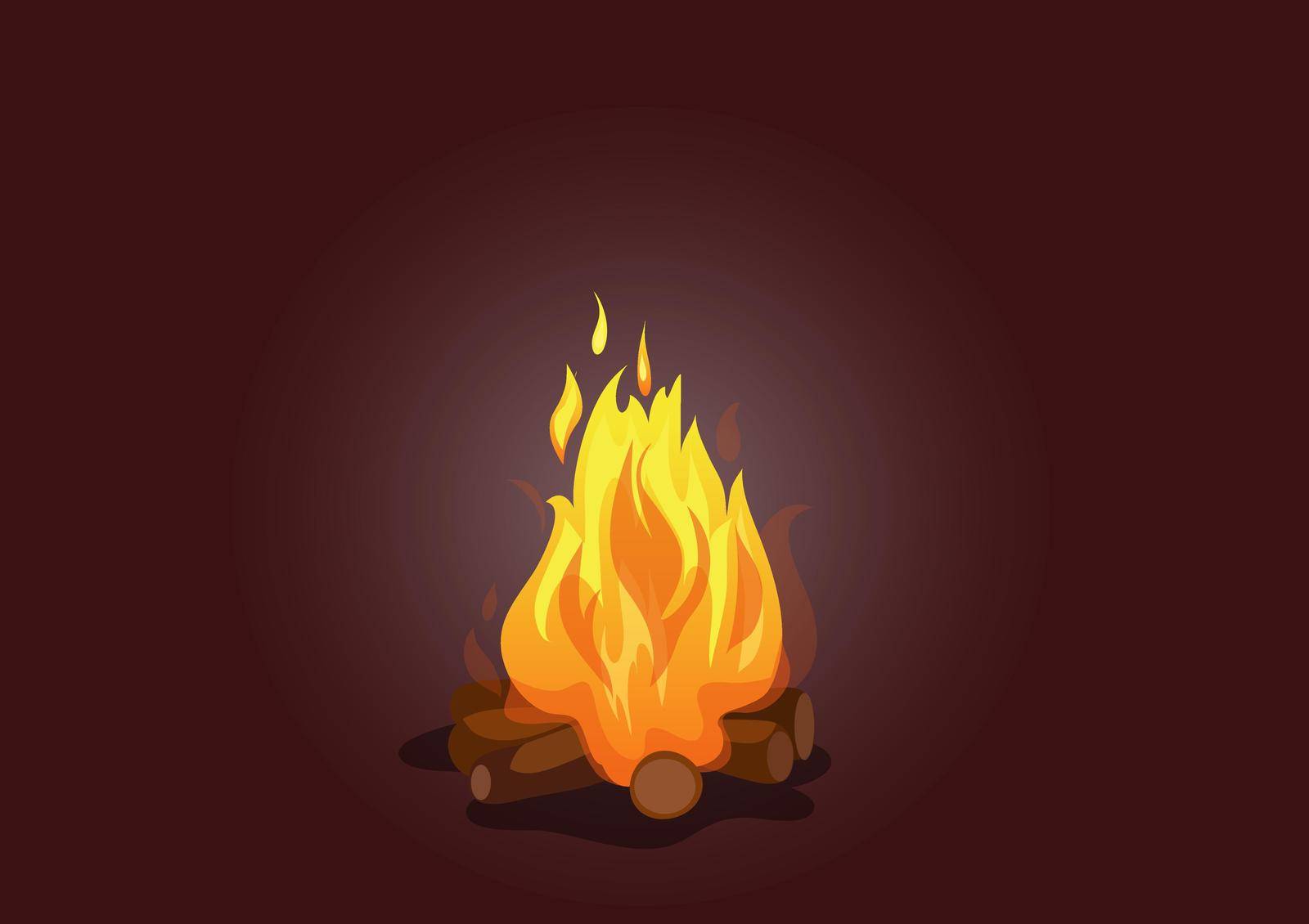 Campfire icon. Burning bonfire vector. Firewood flames, burn fireplace cartoon illustration. by chanwitya28