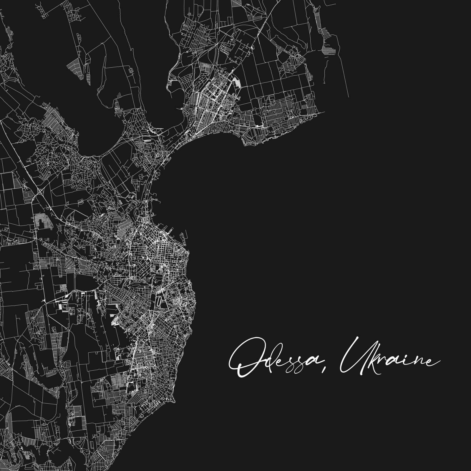 Odesa Odessa black and white city map. Vector illustration, Odessa map grayscale art poster. Street map image with roads,