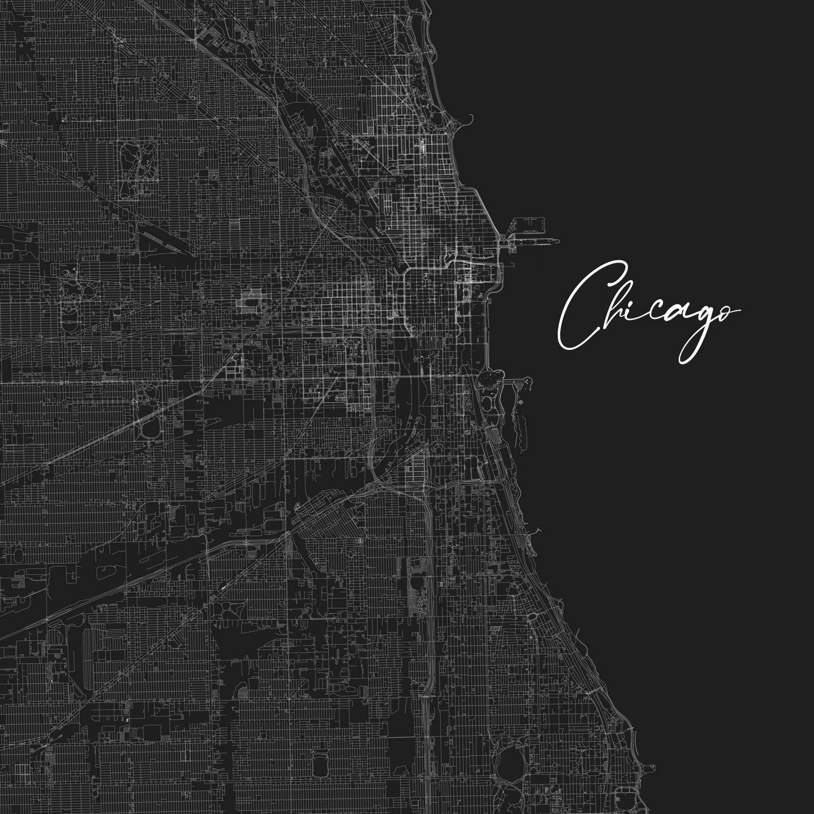 Black vector Chicago, Illinois map with City name. Art print template for decoration. Black and white. Stock vector illustration isolated by Kyrylov
